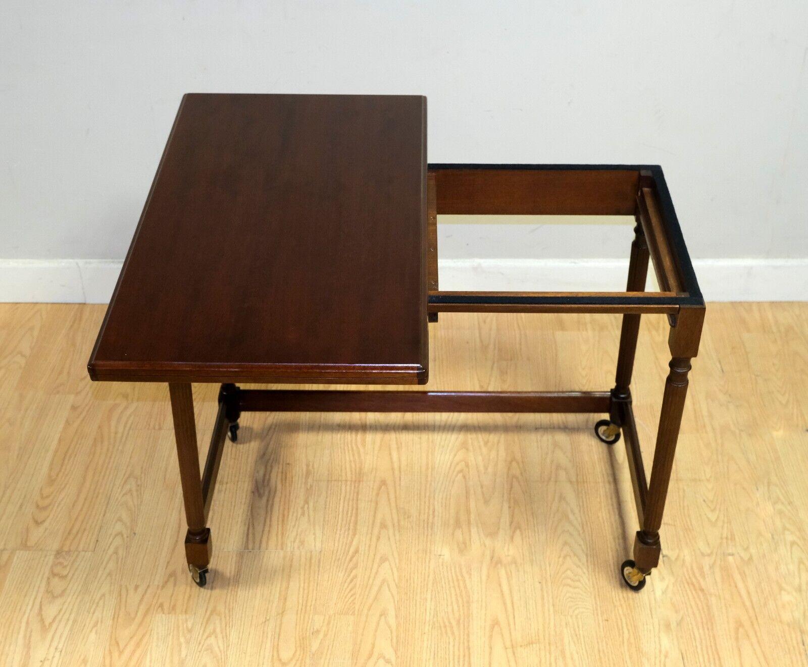 Hardwood LOVELY HARDWOOD METAMORPHIC NEST OF TABLES FOLD OVER TOP REEDED & TURNED LEGs For Sale