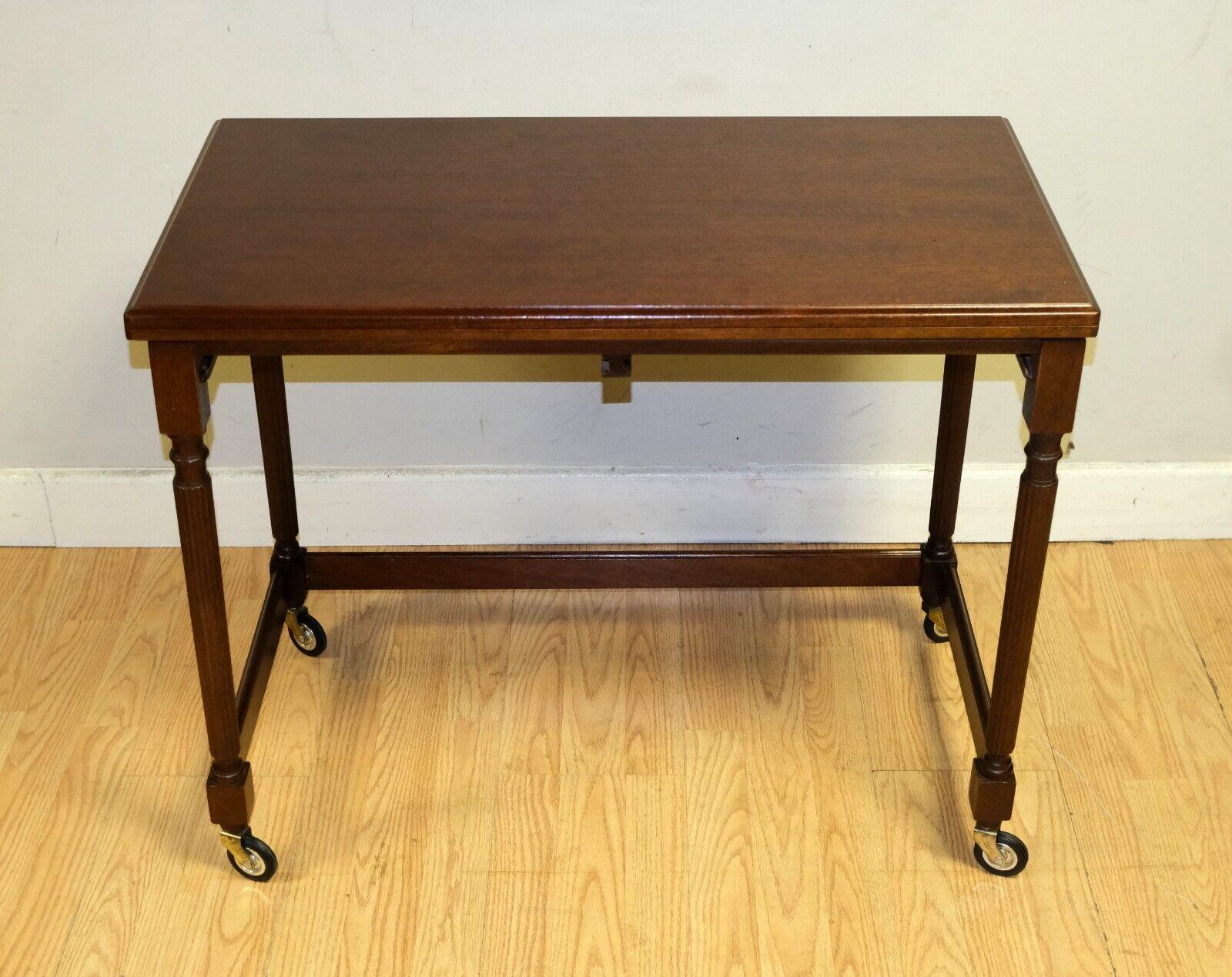 LOVELY HARDWOOD METAMORPHIC NEST OF TABLES FOLD OVER TOP REEDED & TURNED LEGs For Sale 2