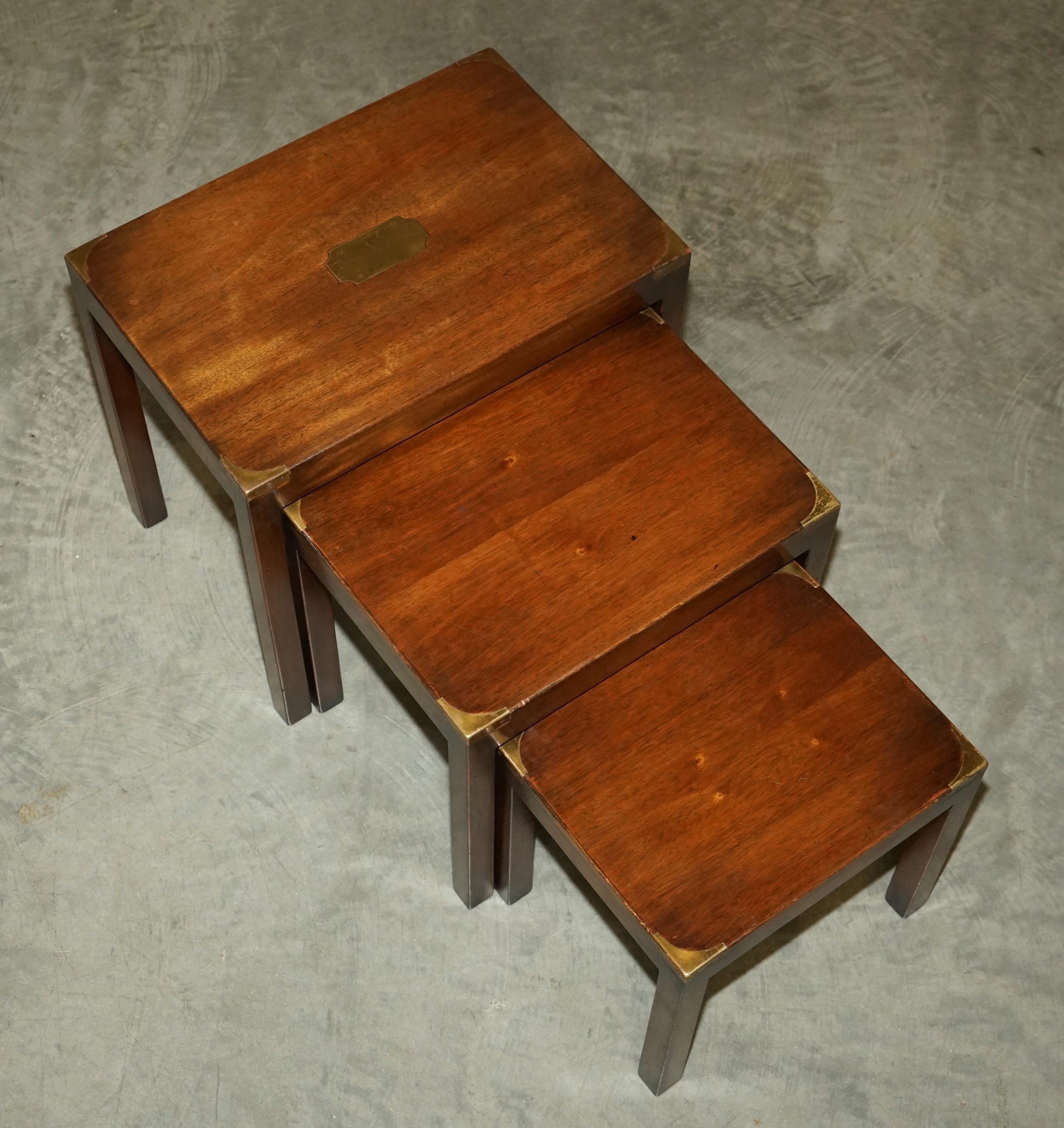 English Lovely Harrods Kennedy Coffee & Side Table Nest of Tables Military Campaign For Sale