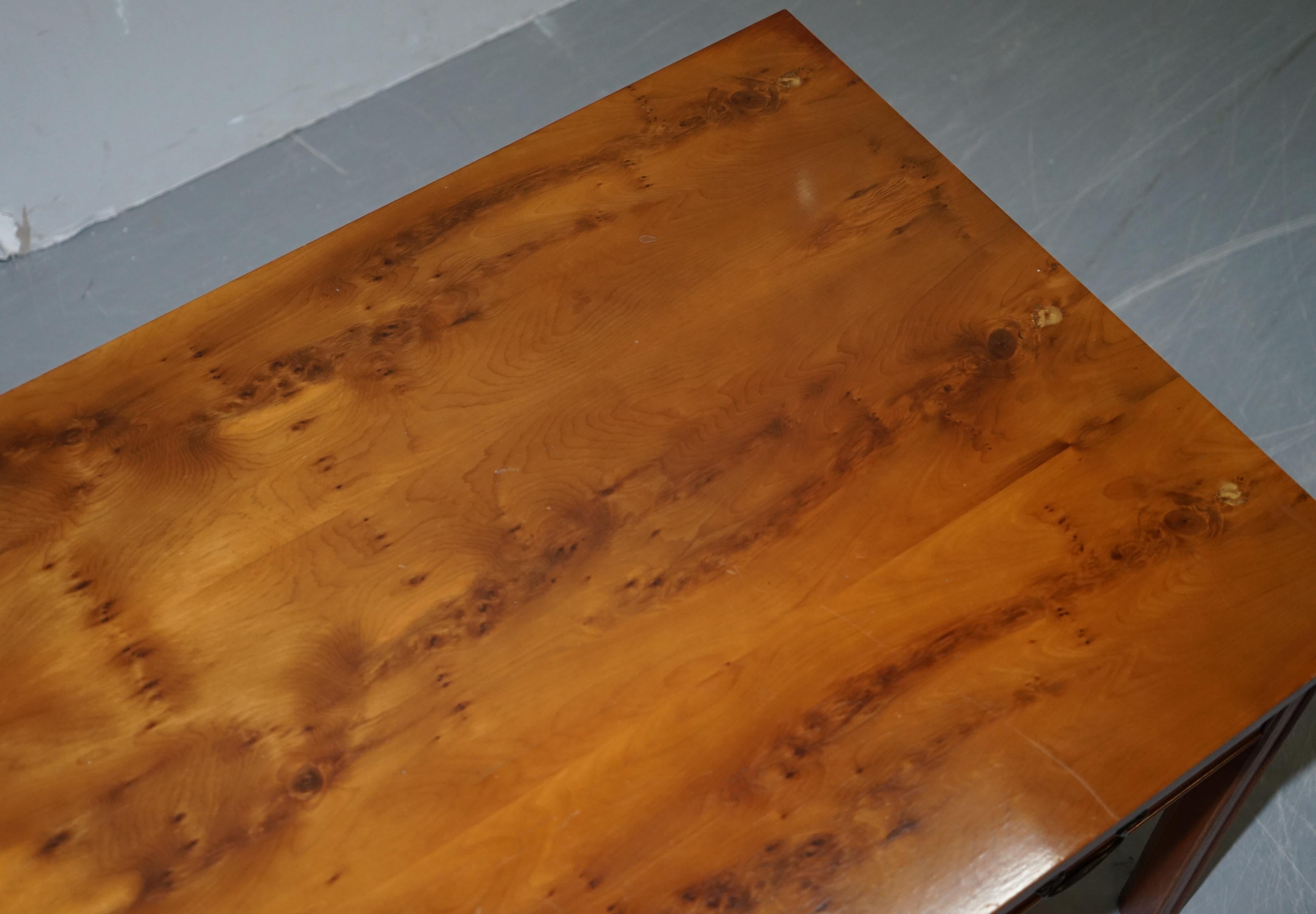 Hand-Crafted Lovely Harrods London Burr Yew Wood Coffee Table Lovely Vintage Detailing For Sale