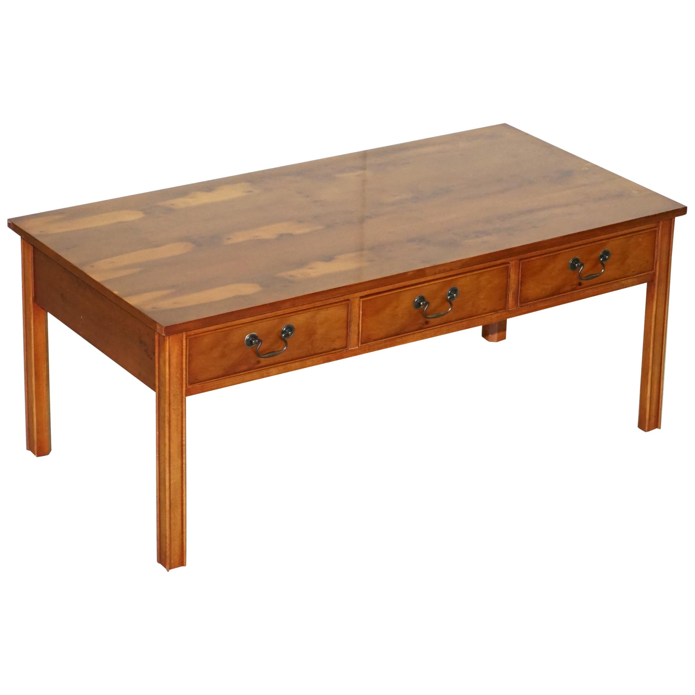 Lovely Harrods London Burr Yew Wood Coffee Table Lovely Vintage Detailing For Sale