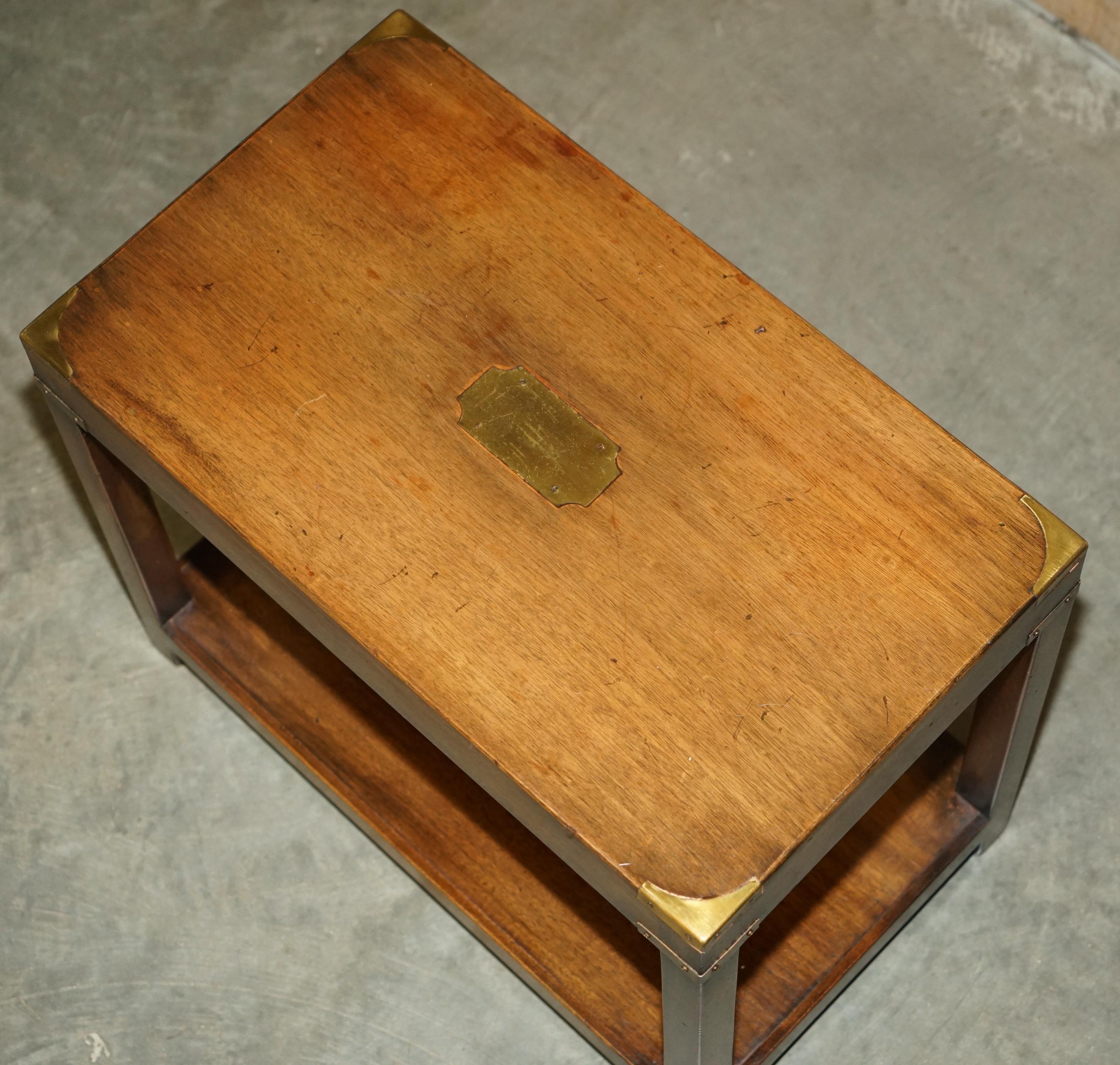 Hand-Crafted LOVELY HARRODS LONDON KENNEDY MILITARY CAMPAIGN HIGH SiDE END TABLE HARDWOOD For Sale