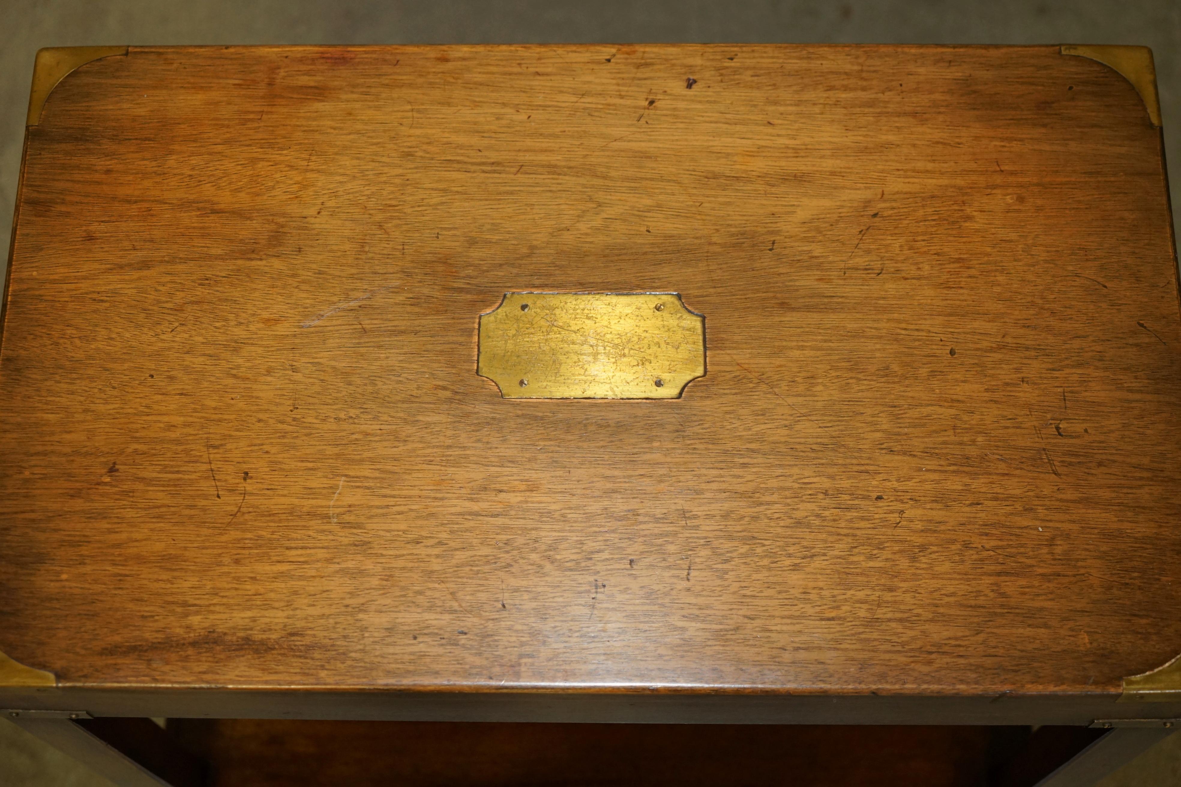 Brass LOVELY HARRODS LONDON KENNEDY MILITARY CAMPAIGN HIGH SiDE END TABLE HARDWOOD For Sale