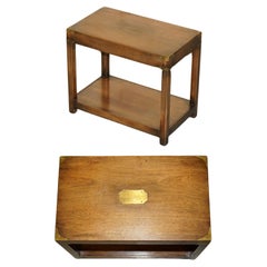 Vintage LOVELY HARRODS LONDON KENNEDY MILITARY CAMPAIGN HIGH SiDE END TABLE HARDWOOD