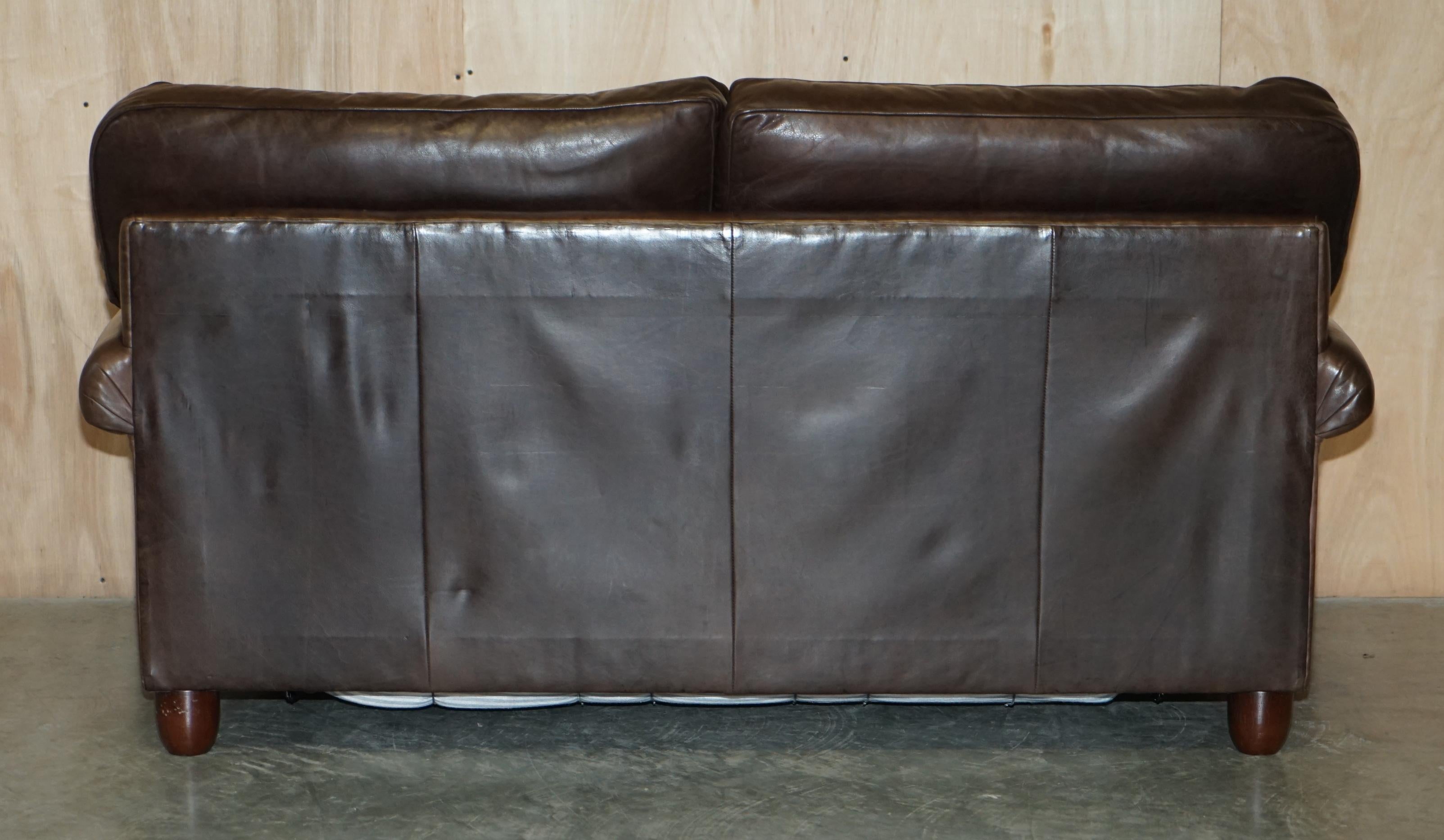 Lovely Heritage Brown Leather Laura Ashley Mortimer Sofabed in Very Nice Order For Sale 3