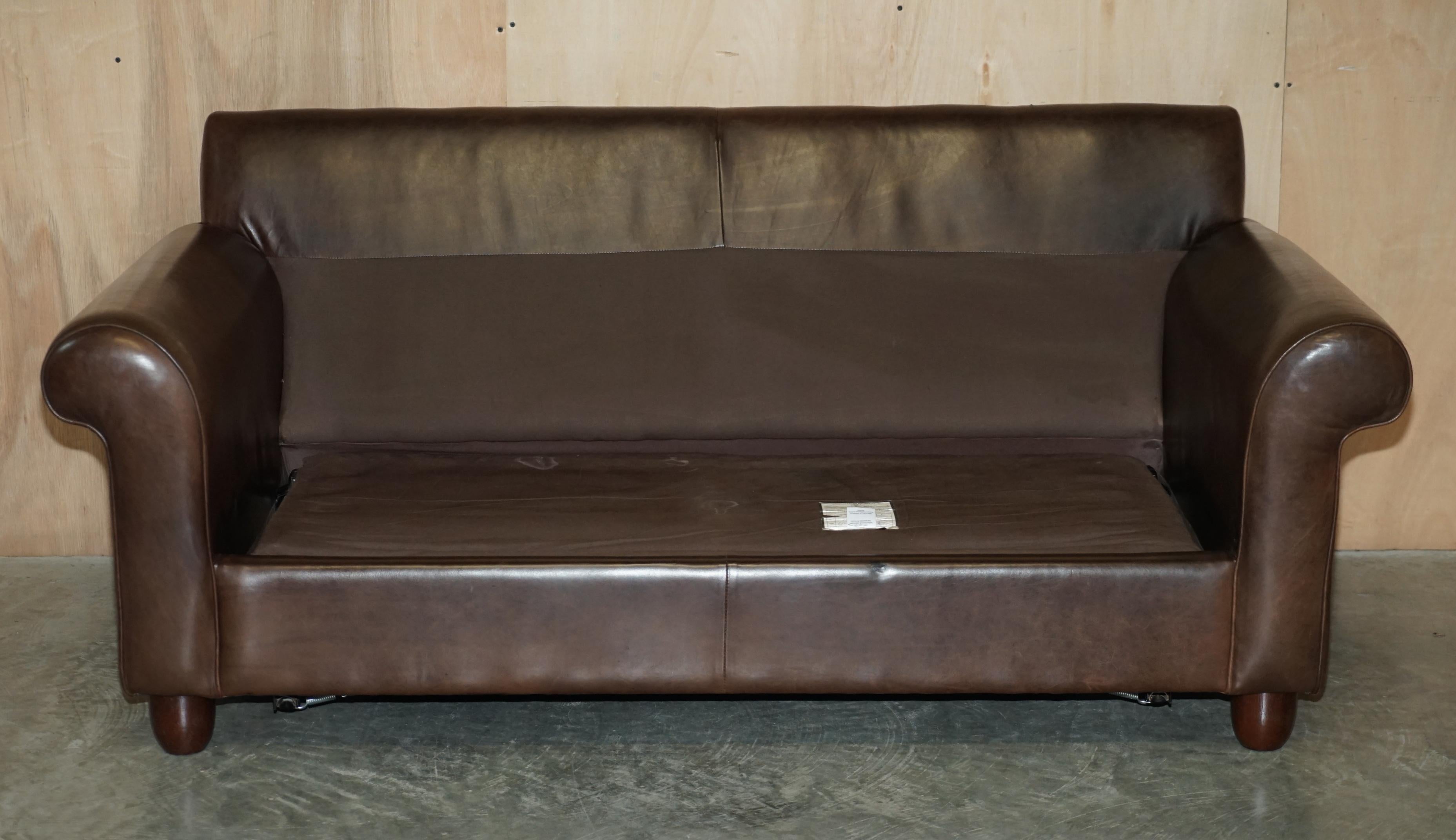 Lovely Heritage Brown Leather Laura Ashley Mortimer Sofabed in Very Nice Order For Sale 5
