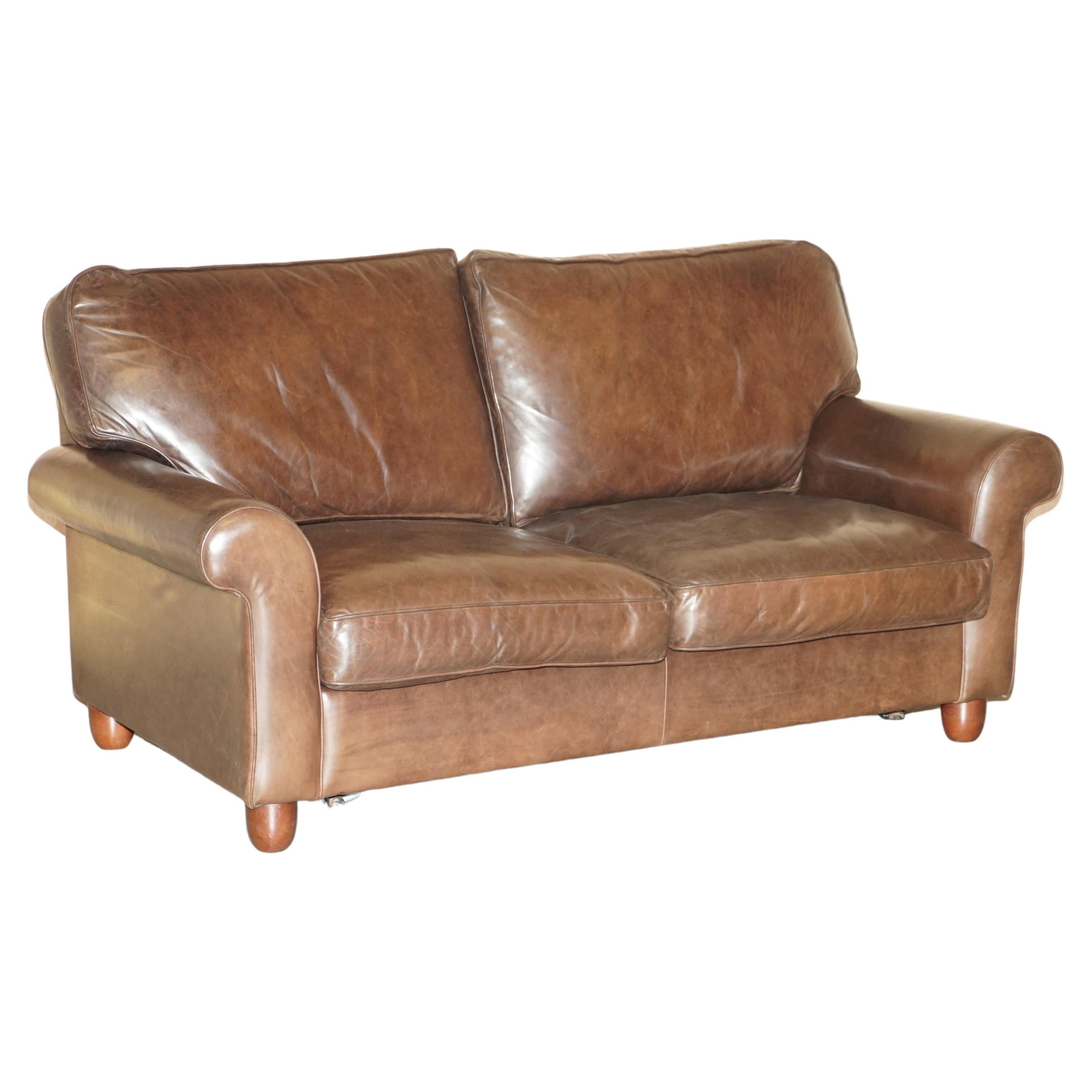 LOVELY HERITAGE BROWN LEATHER LAURA ASHLEY MORTIMER SOFABED IN SEHR GUTEM ZUSTAND