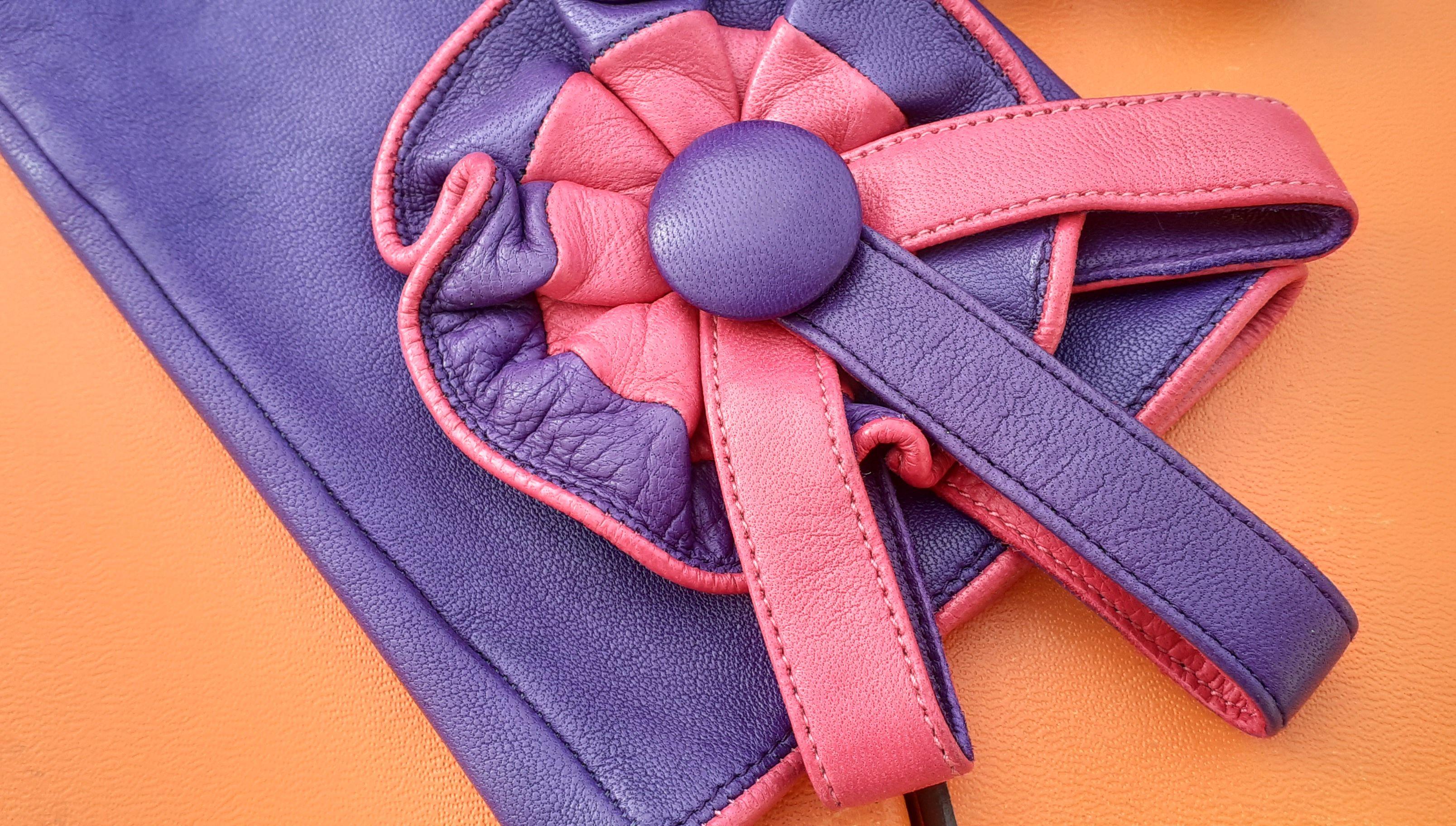 Lovely Hermès Gloves Purple Pink Leather Size 7.5 en vente 4