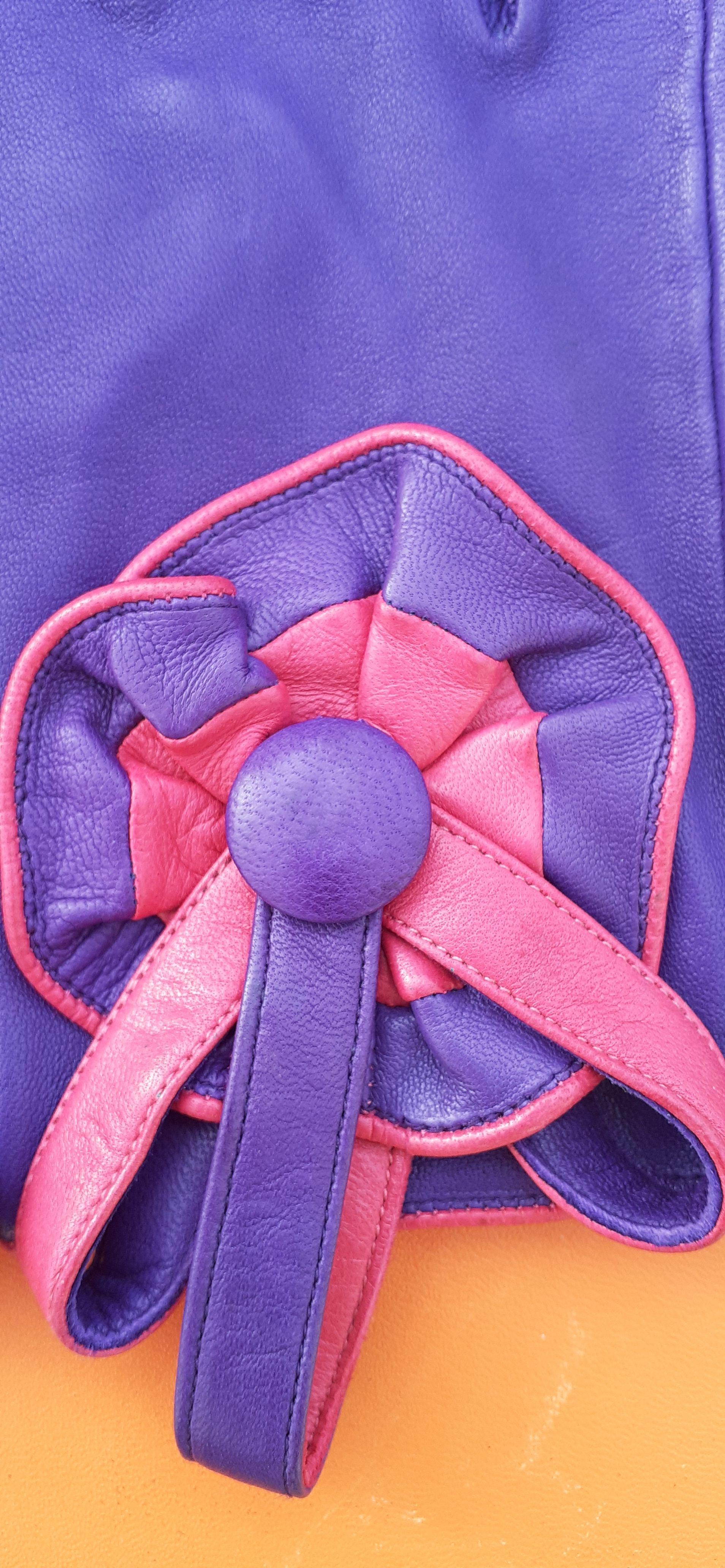 Lovely Hermès Gloves Purple Pink Leather Size 7.5 en vente 6