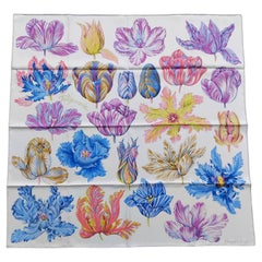 Lovely Hermès Silk Scarf Tulipomanie Tulips Flowers Print Argent 90 cm