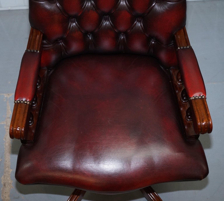 Lovely High Back Chesterfield Directors Oxblood Leather Captains Office
