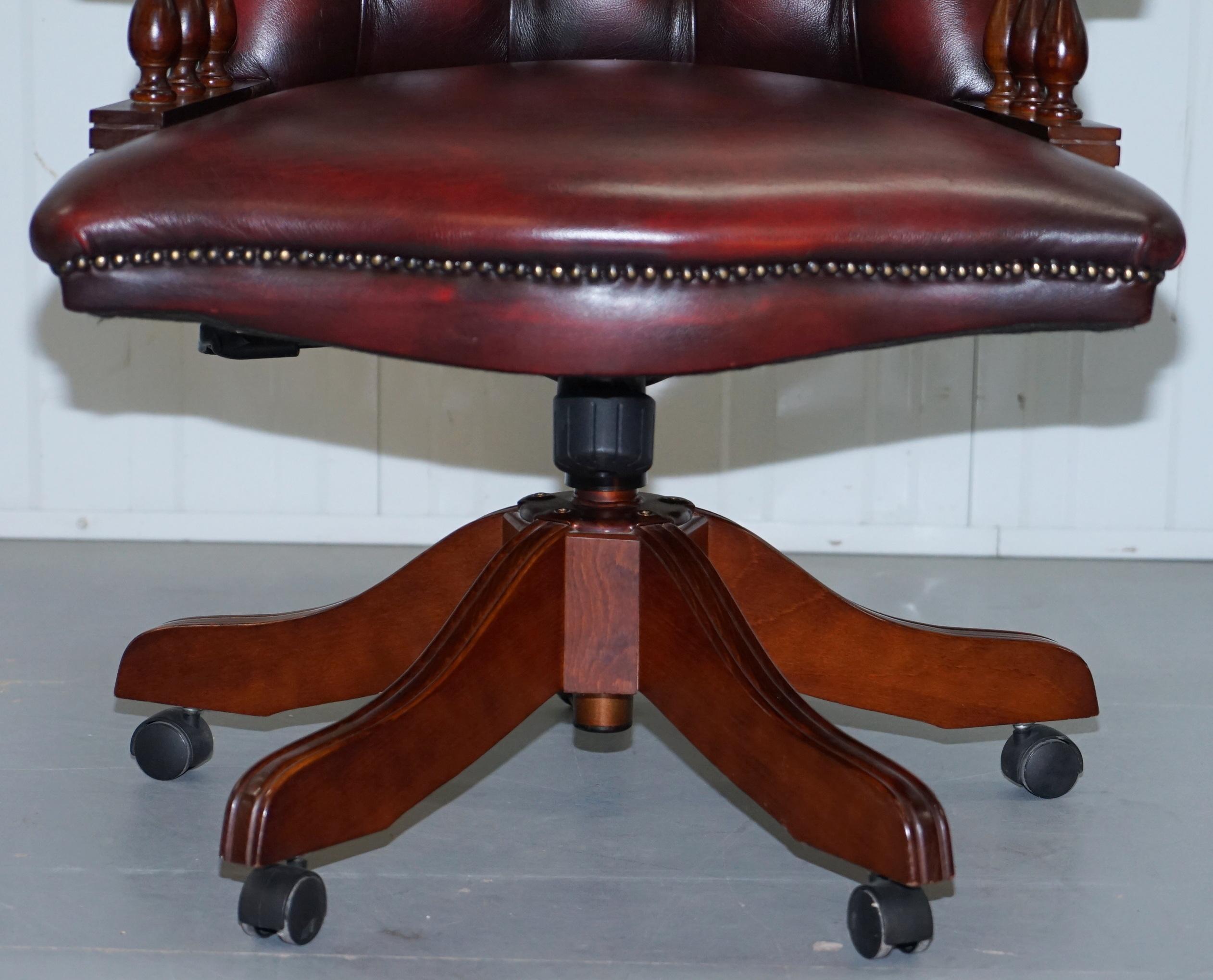 English Lovely High Back Chesterfield Directors Oxblood Leather Captains Office Chair