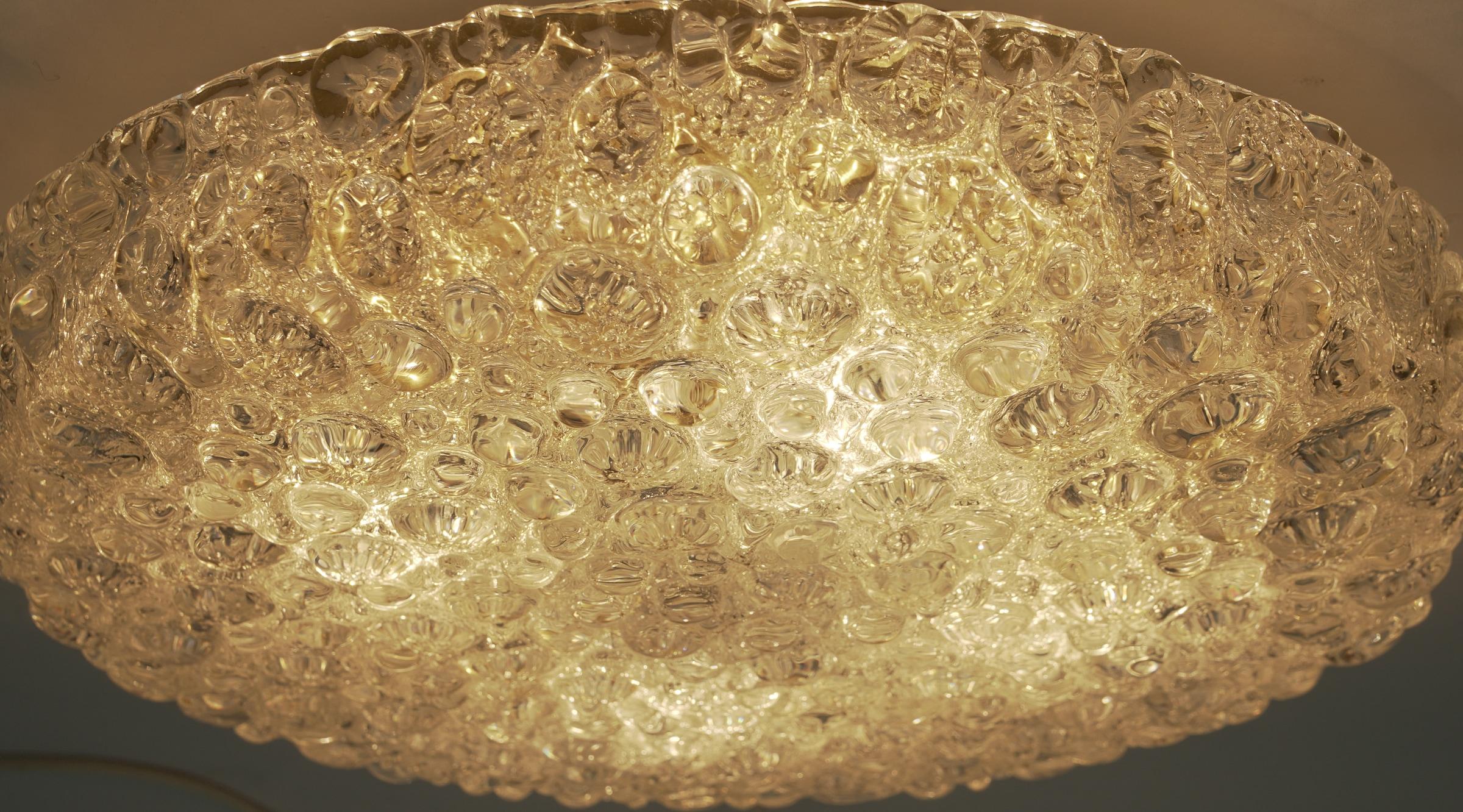 Lovely Hillebrand Textured Bubble Glass Flush Mount 1960s, Germany For Sale 2