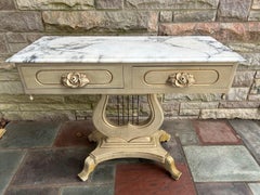 Lovely Hollywood Regency Harp Style Marble Top Console Table