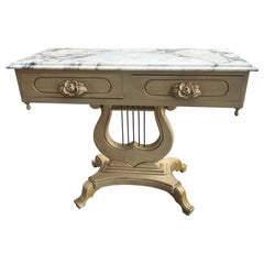 Lovely Hollywood Regency Harp Style Marble Top Console Table