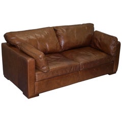 Lovely House of Fraser Aged Brown Leather Sofabed Heritage Upholstery