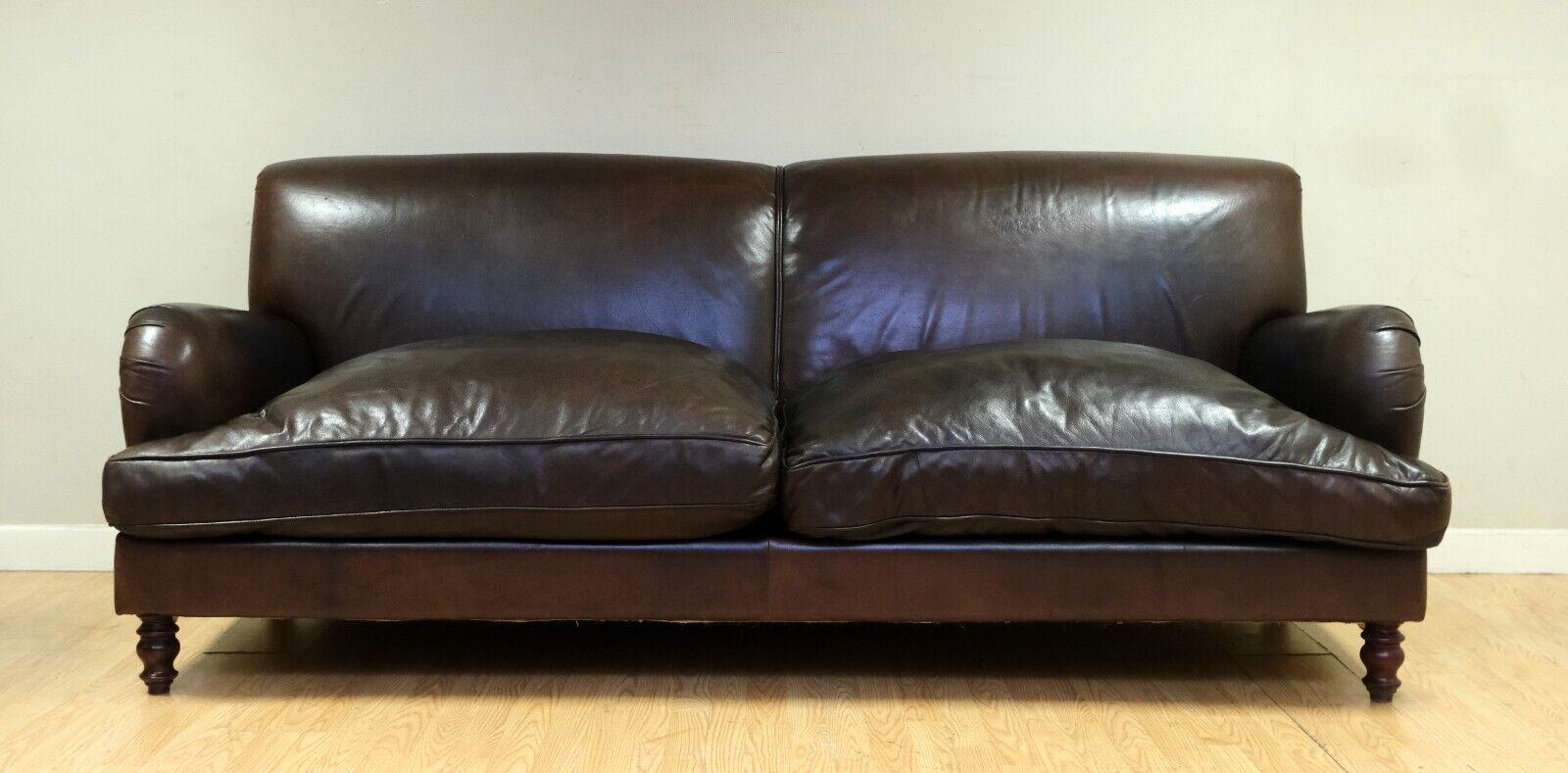 Victorien LOVELY HOWARD STYLE BROWN THREE SEATER LEATHER SOFA REVERSIBLE CUSHIONS