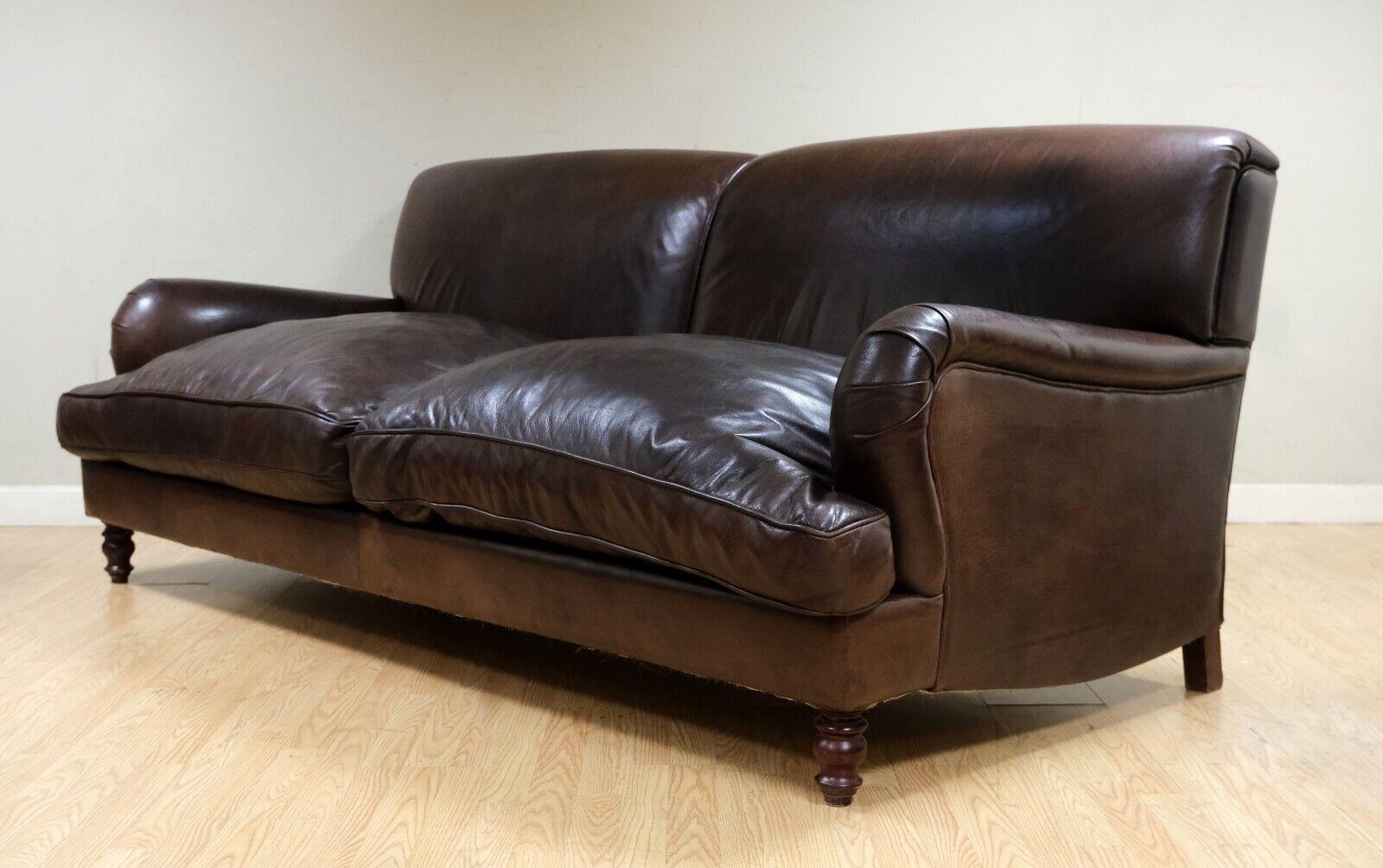 Fait main LOVELY HOWARD STYLE BROWN THREE SEATER LEATHER SOFA REVERSIBLE CUSHIONS