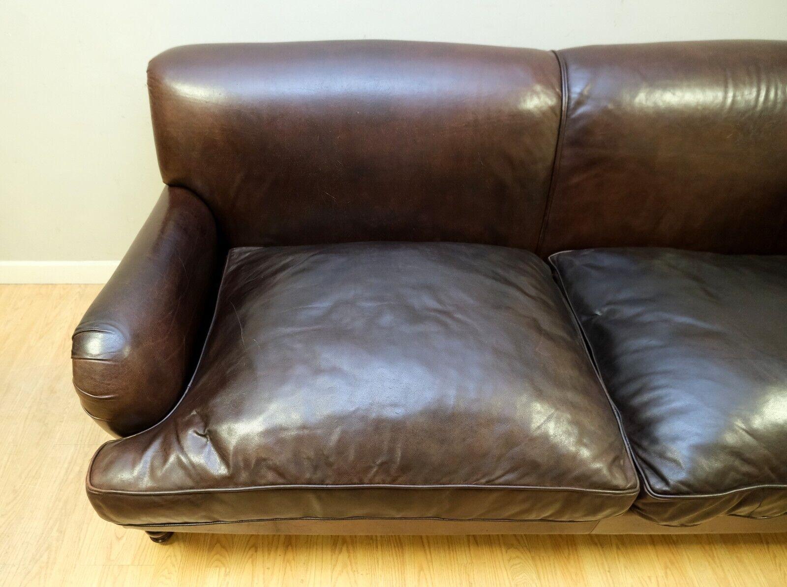 Victorian LOVELY HOWARD STYLE BROWN THREE SEATER LEATHER SOFA REVERSIBLE CUSHIONs
