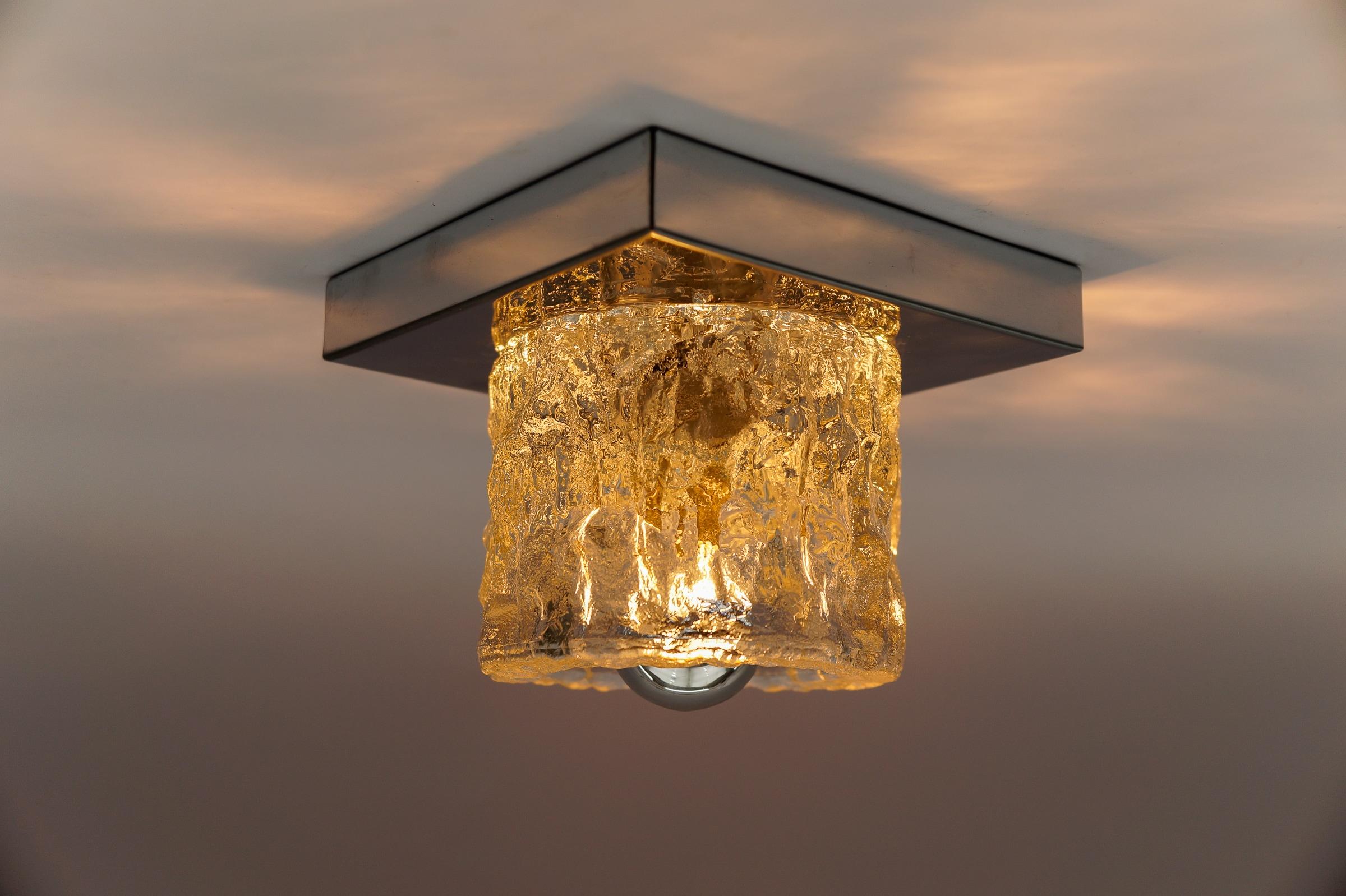 Lovely Ice Glass Wall or Ceiling Light by Peil & Putzler, Germany 1960s For Sale 4