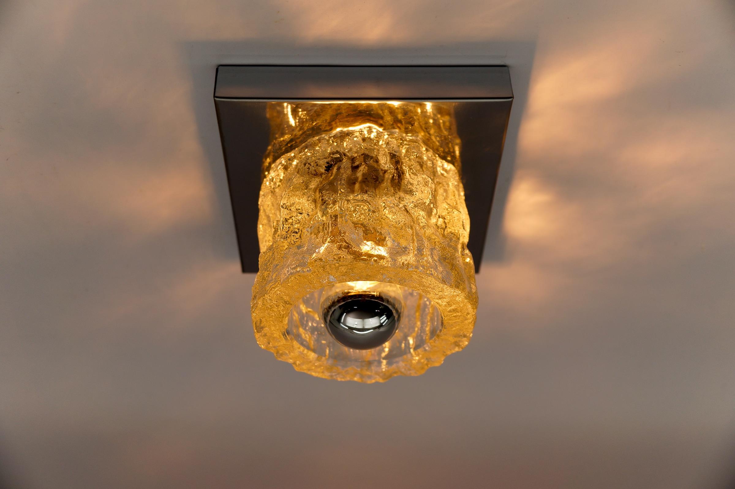 Mid-Century Modern Lovely Ice Glass Wall or Ceiling Light by Peil & Putzler, Germany 1960s For Sale