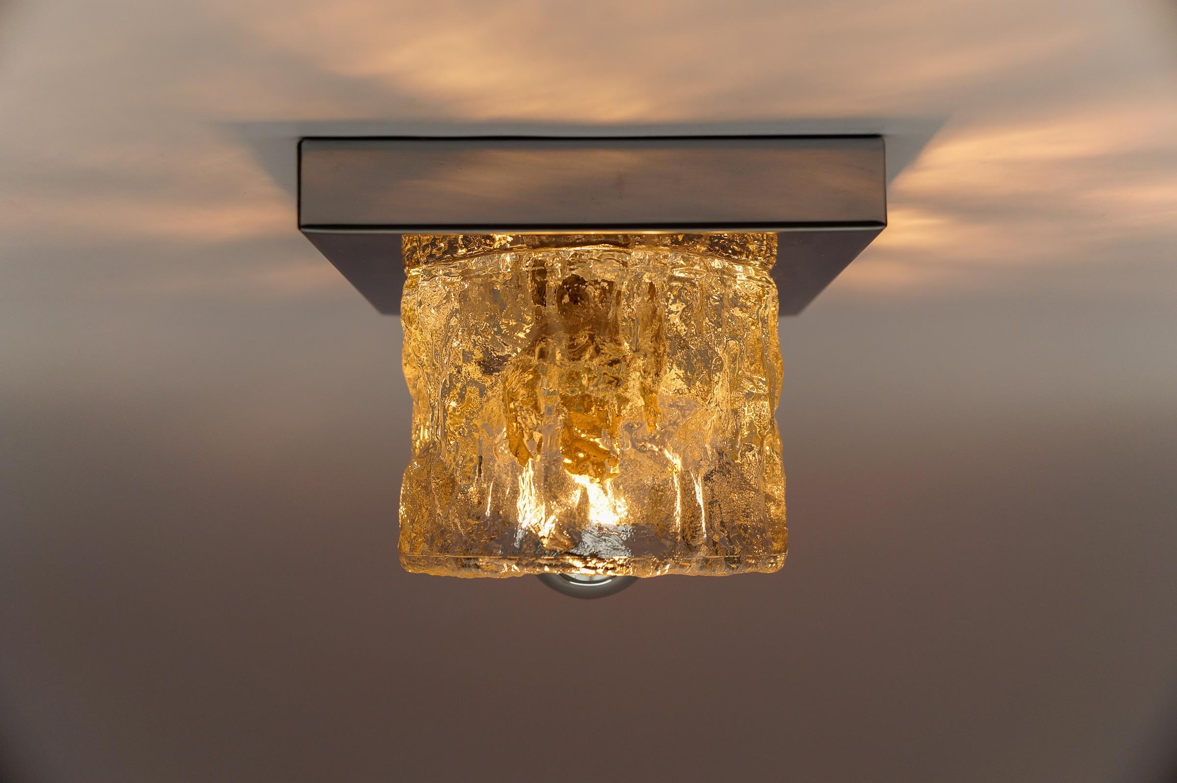 Mid-20th Century Lovely Ice Glass Wall or Ceiling Light by Peil & Putzler, Germany 1960s For Sale