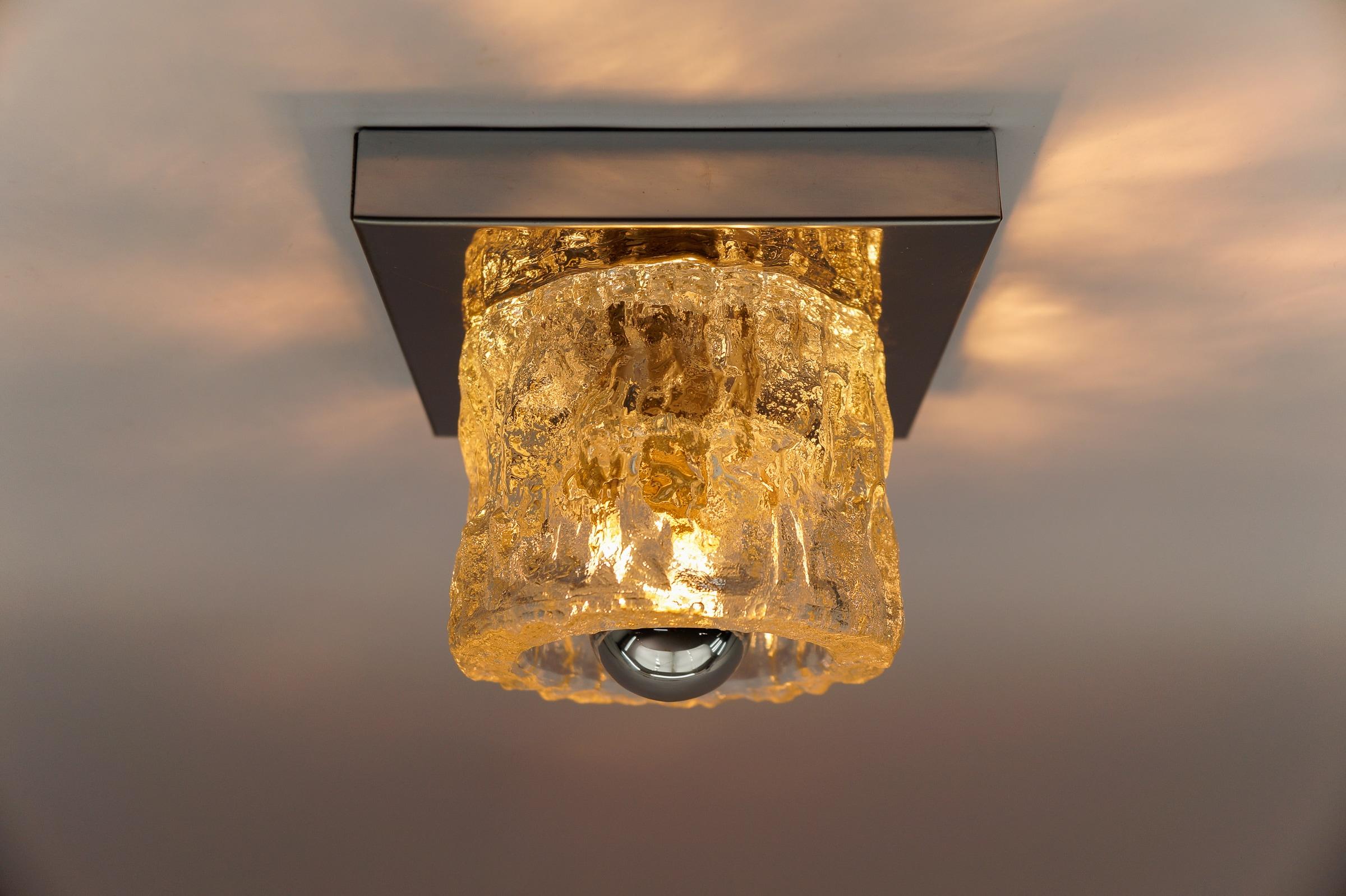 Metal Lovely Ice Glass Wall or Ceiling Light by Peil & Putzler, Germany 1960s For Sale