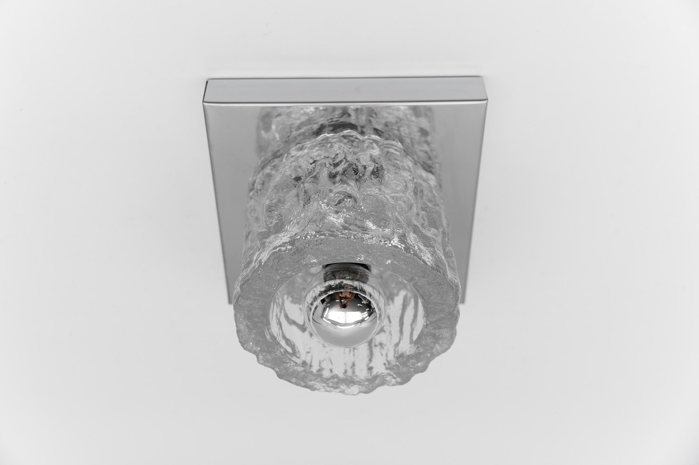 Lovely Ice Glass Wall or Ceiling Light by Peil & Putzler, Germany 1960s For Sale 1