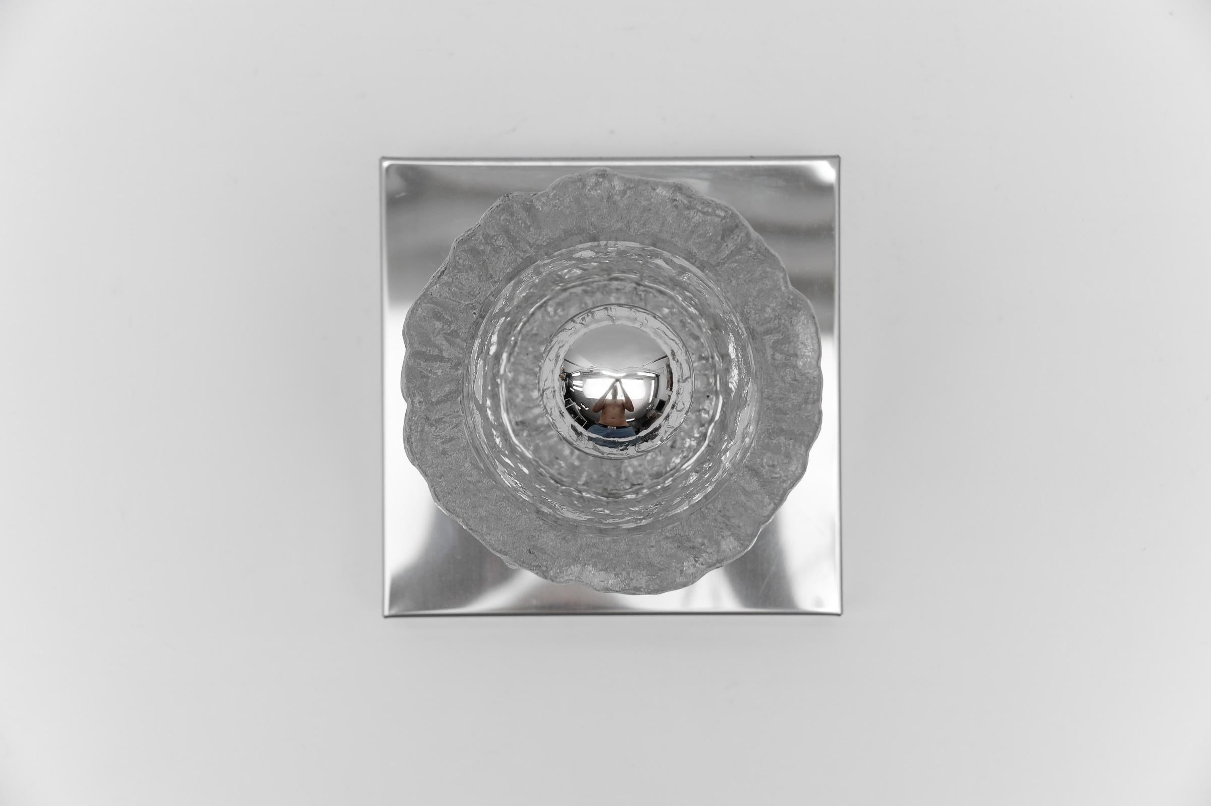 Lovely Ice Glass Wall or Ceiling Light by Peil & Putzler, Germany 1960s For Sale 2