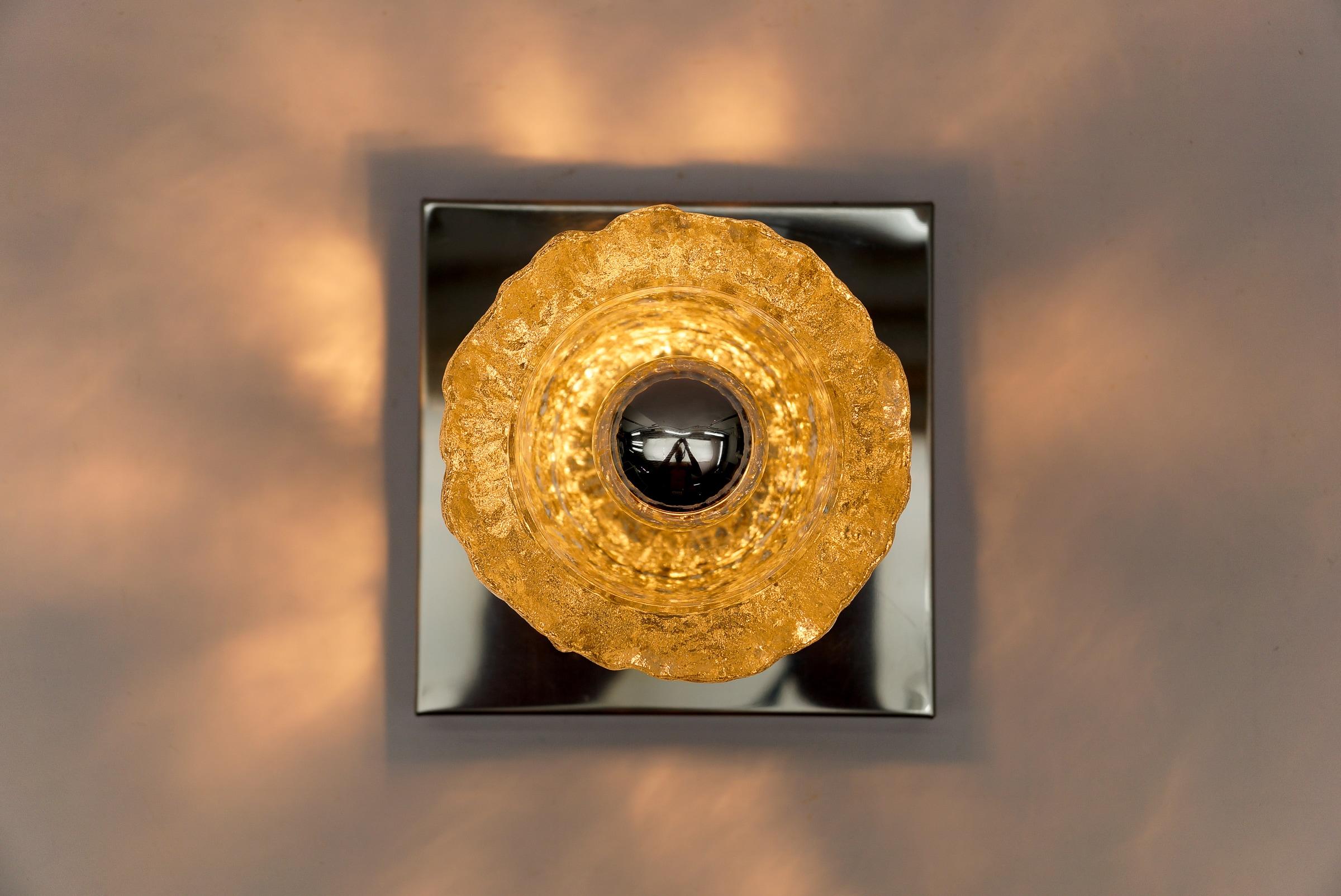 Lovely Ice Glass Wall or Ceiling Light by Peil & Putzler, Germany 1960s For Sale 3