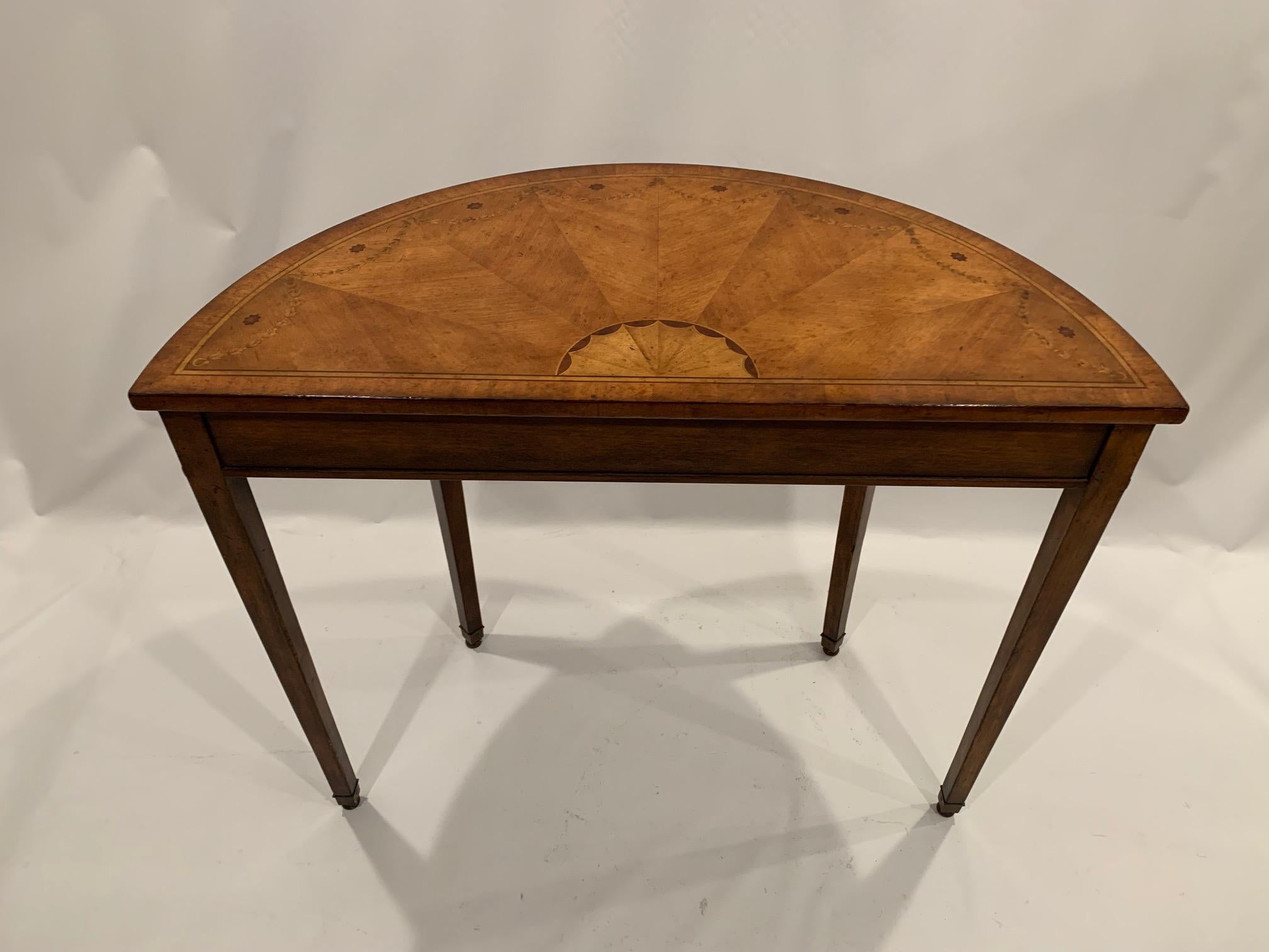 Lovely Inlaid Demilune Console Table by Jonathan Charles 4