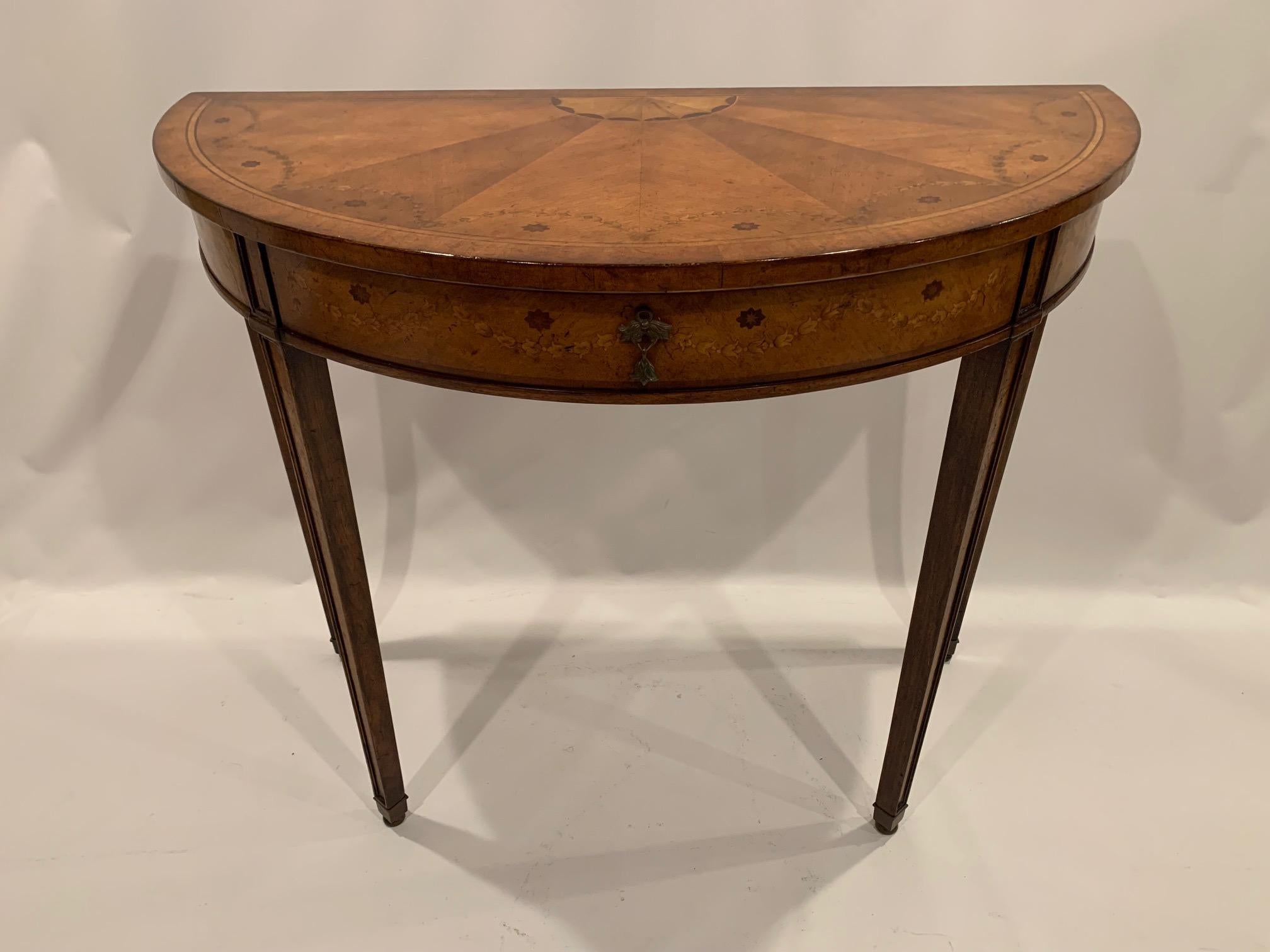 Contemporary Lovely Inlaid Demilune Console Table by Jonathan Charles