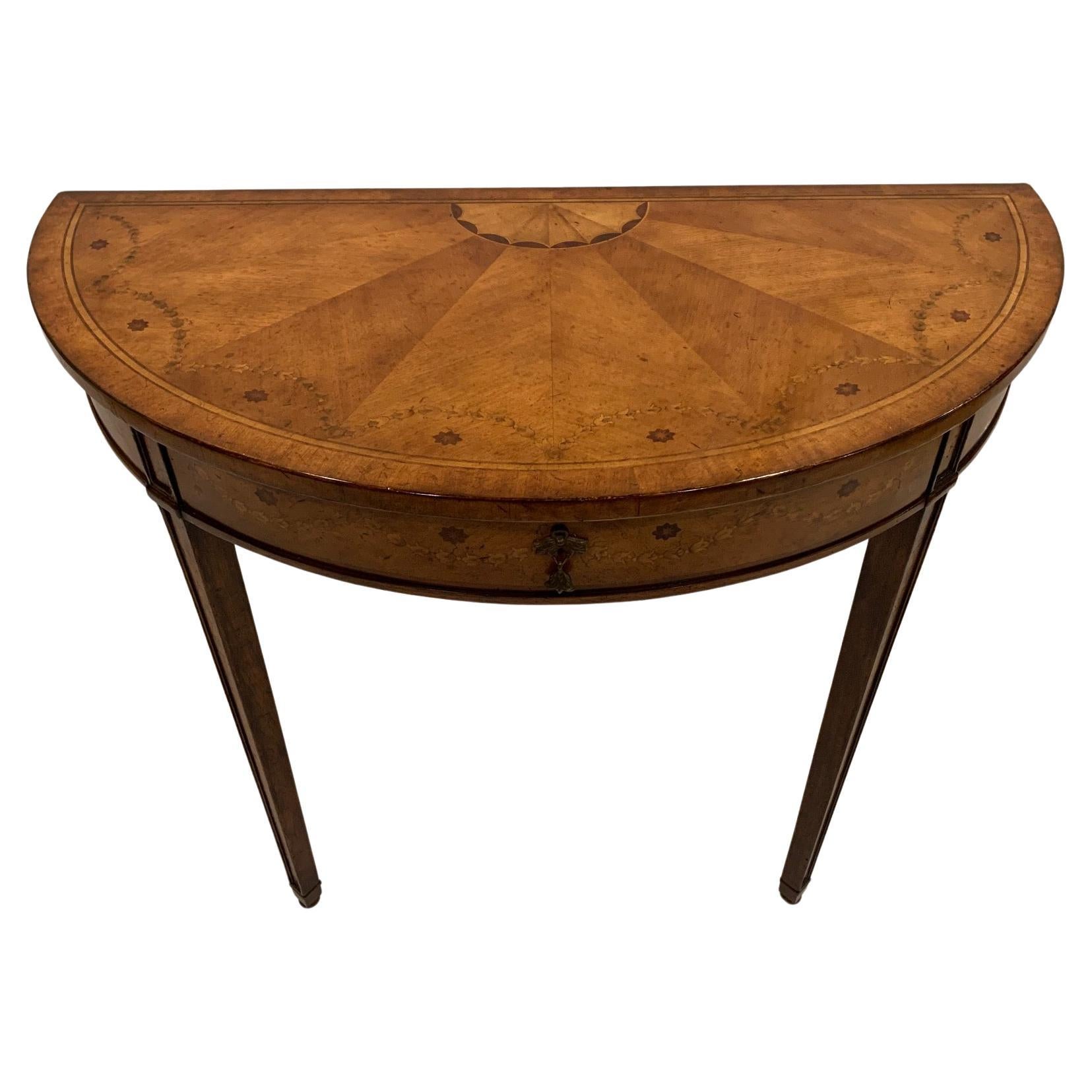 Lovely Inlaid Demilune Console Table by Jonathan Charles