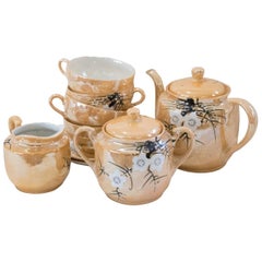 Lovely Iridescent Hand-Painted Japanese Coffee/Tea Set Cherry Blossom Design