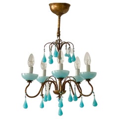 Lovely Italian Aqua Opaline Blue Chandelier, circa 1930s