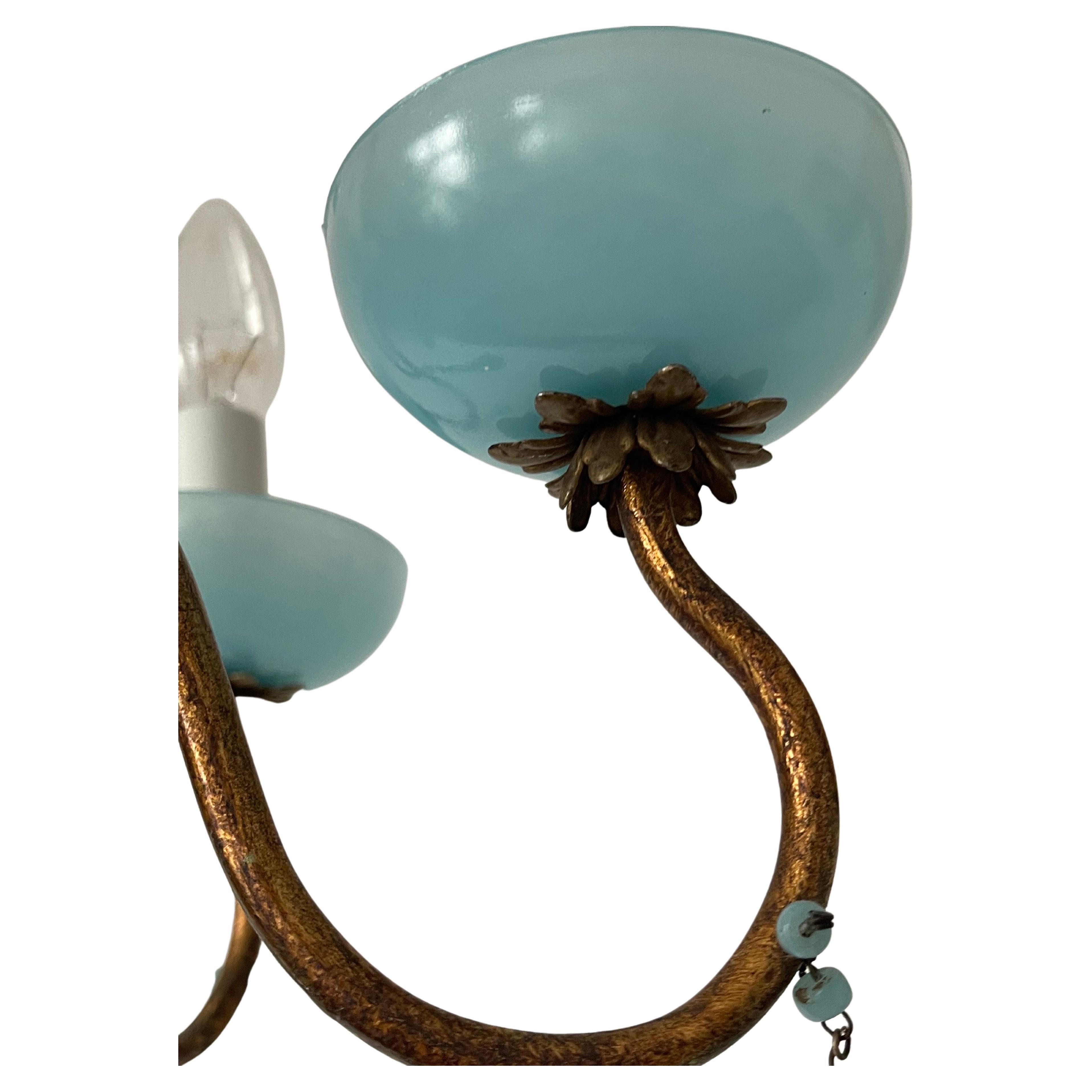 Schöner italienischer Aqua-Opalblauer Kronleuchter, ca. 1930er Jahre im Angebot 1