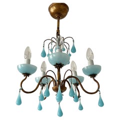 Ravissant lustre italien bleu turquoise en opaline, années 1930