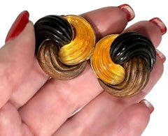 Lovely Italian Autumn Colored Fluted Woods, Amber and Gold Knot Style Earrings