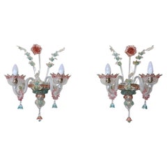 Lovely Italian Colored Murano Glass Pair of Sconces