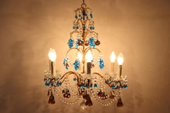 Lovely Italian Gilded Bronze and Colored Murano Glass Chandelier