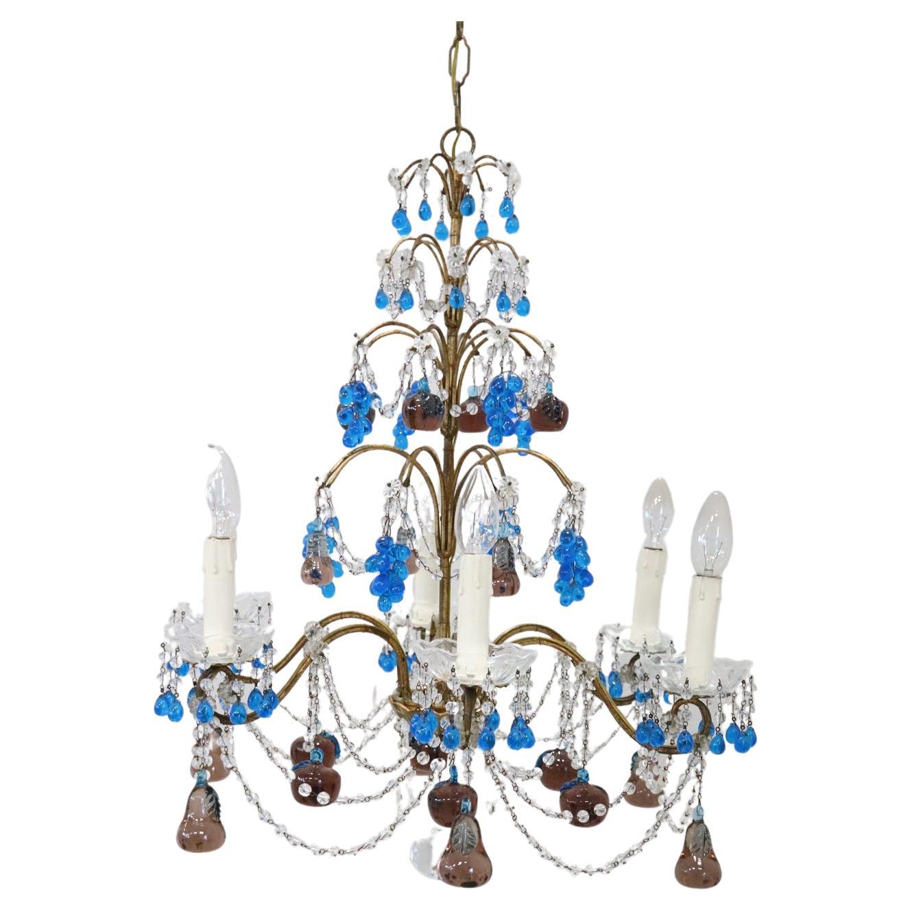 Lovely Italian Gilded Bronze and Colored Murano Glass Chandelier