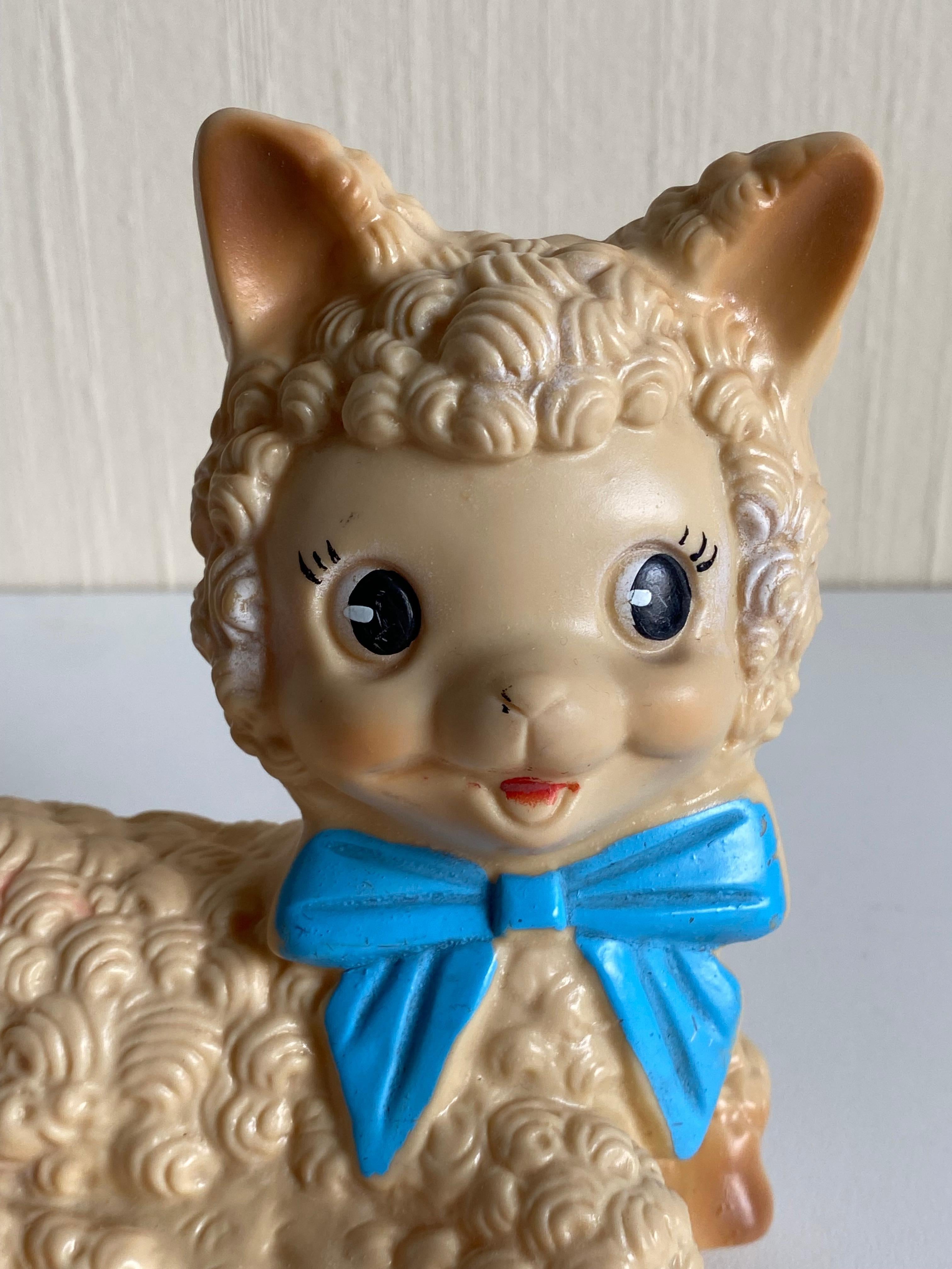 Absolutely Lovely, this little Lamb Squeeker Toy, manufactured in Italy. The piece shows some signs of age and use, for instance some paint loss to the nose and an unfortunately not working squeeker. Still a highly desirable piece with a high