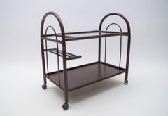 Lovely Italian Riviera Bamboo and Rattan Bar Cart Serving Trolley, 1960s