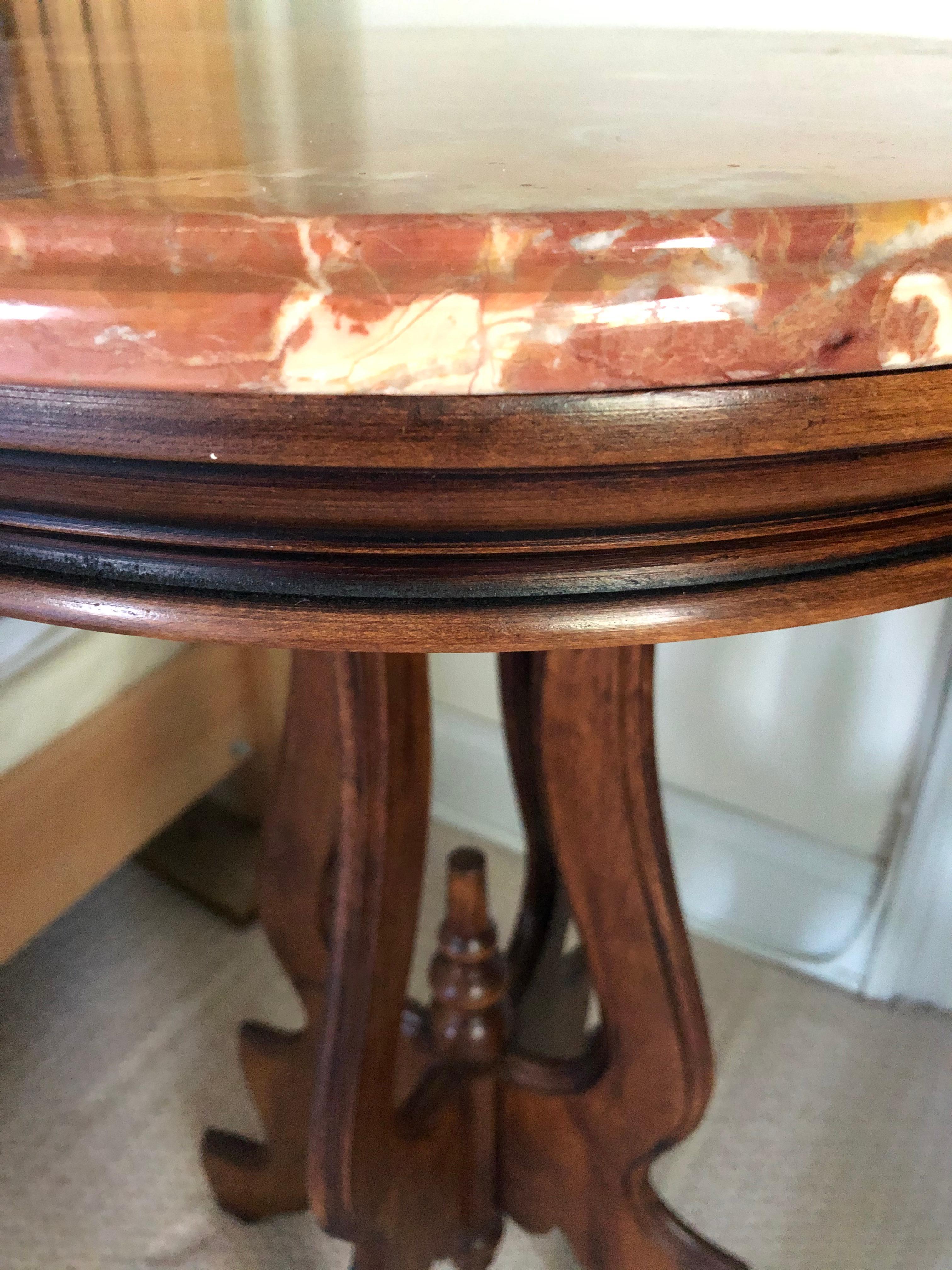Victorian Lovely Italian Round Side Table with Rouge Marble Top