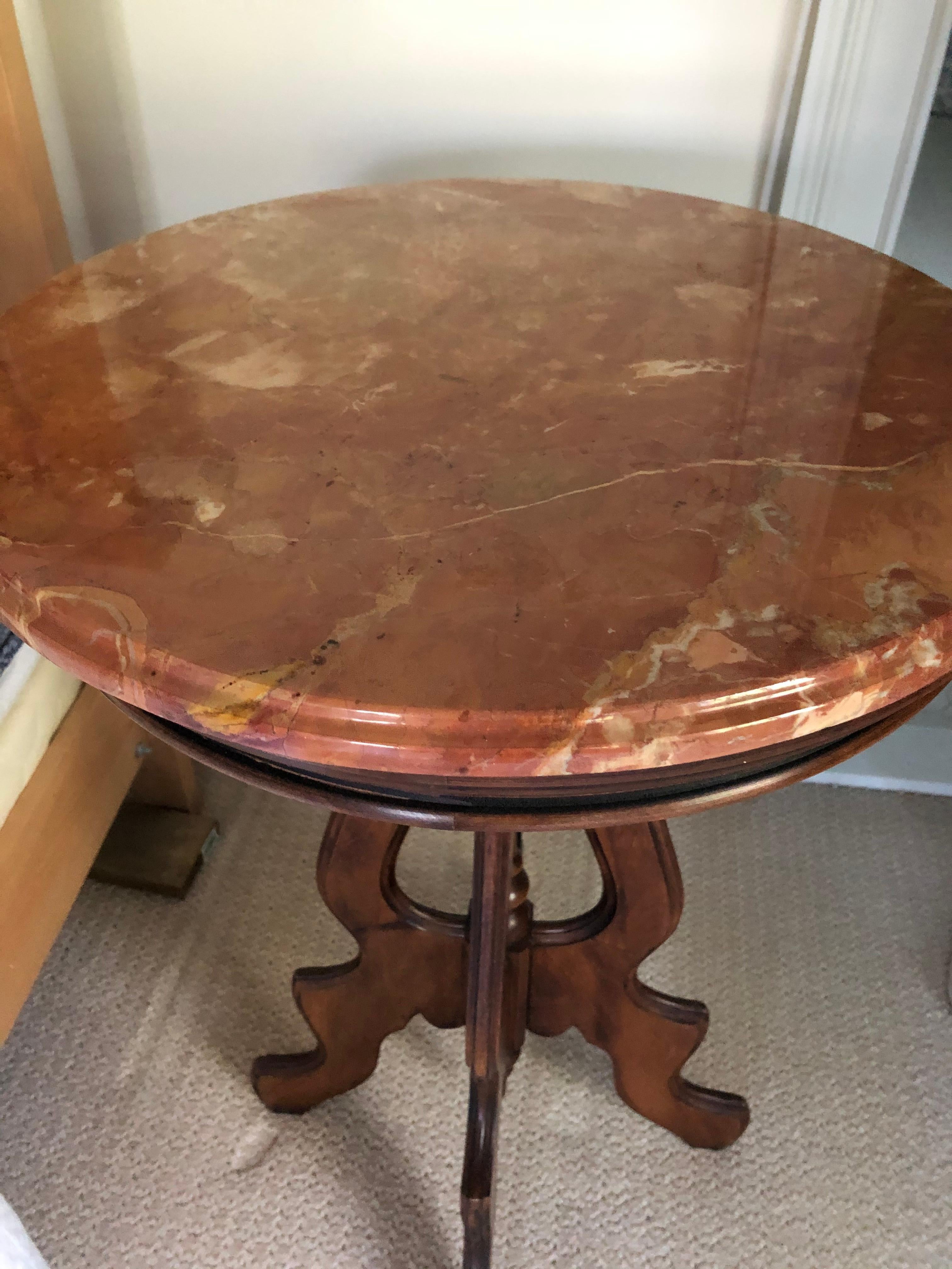 Mid-20th Century Lovely Italian Round Side Table with Rouge Marble Top