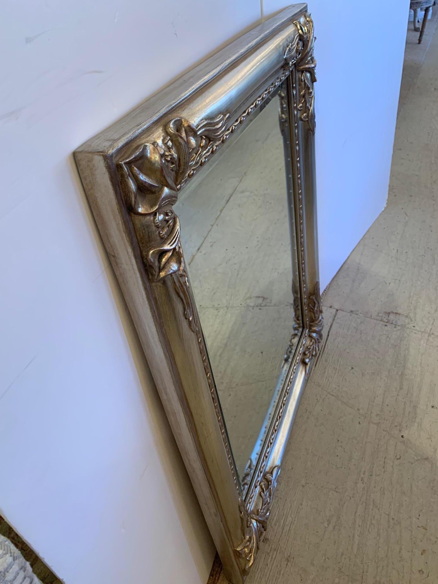 Lovely Italian Silver Giltwood Mirror with Calla Lily Decoration For Sale 5
