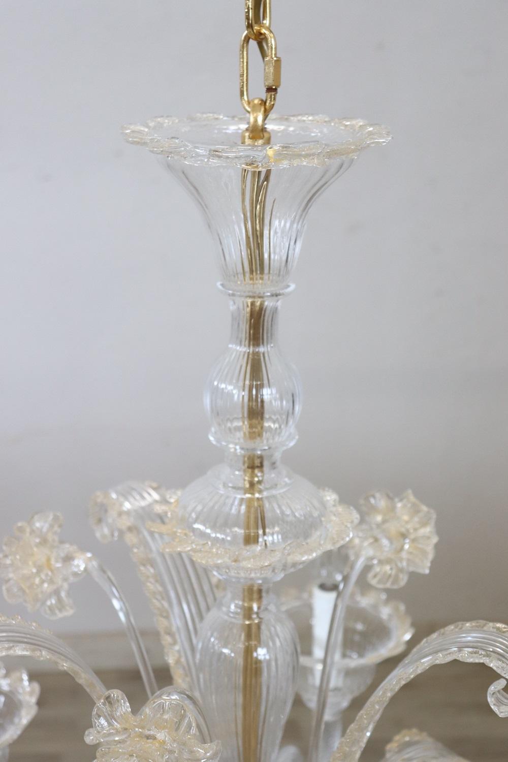 Late 20th Century Lovely Italian Transparent Murano Glass Chandelier