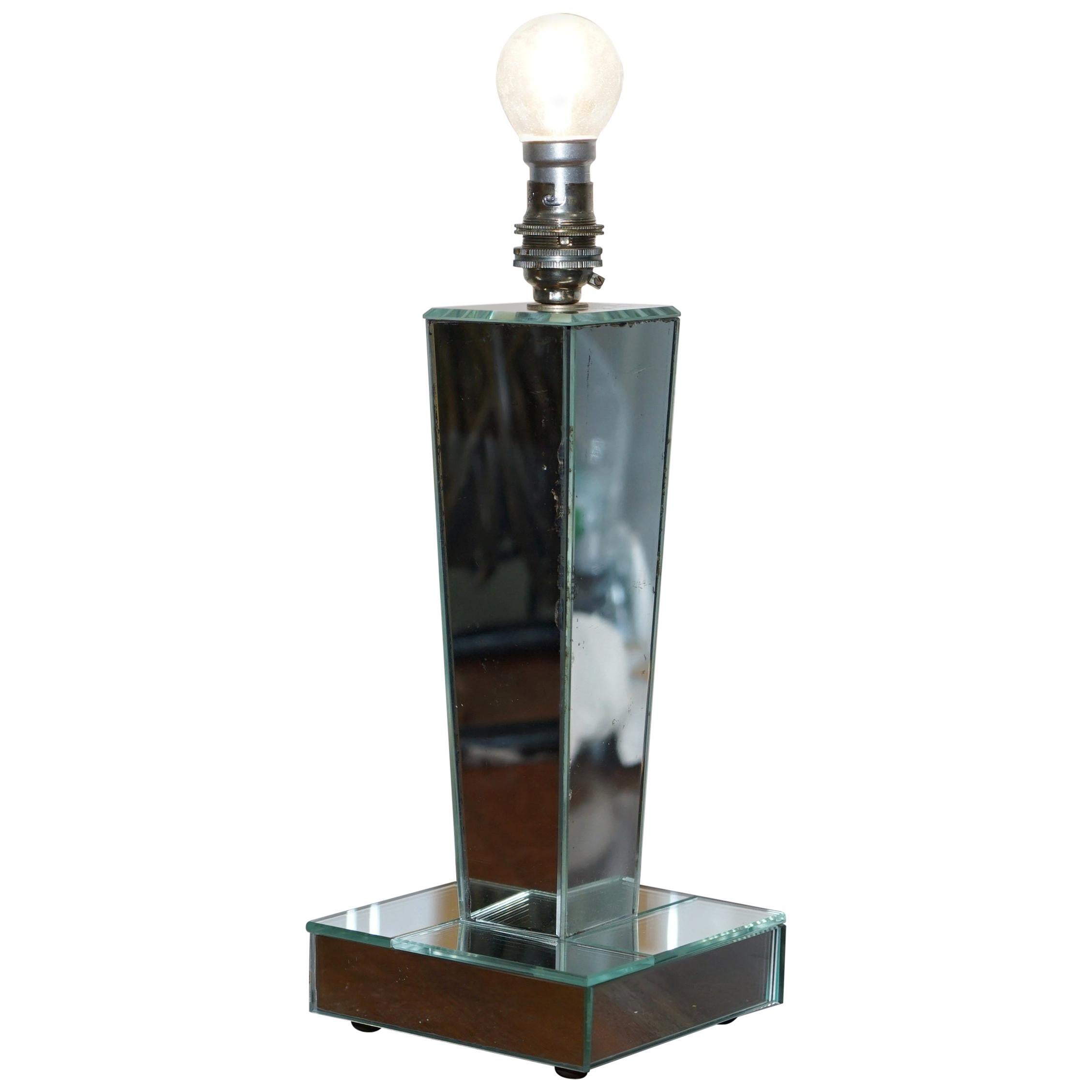 Lovely Italian Venetian Mirrored Glass Lamp with Braided Cable Distressed Glass