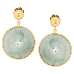 Graziosi orecchini circolari di giada in oro giallo 18K