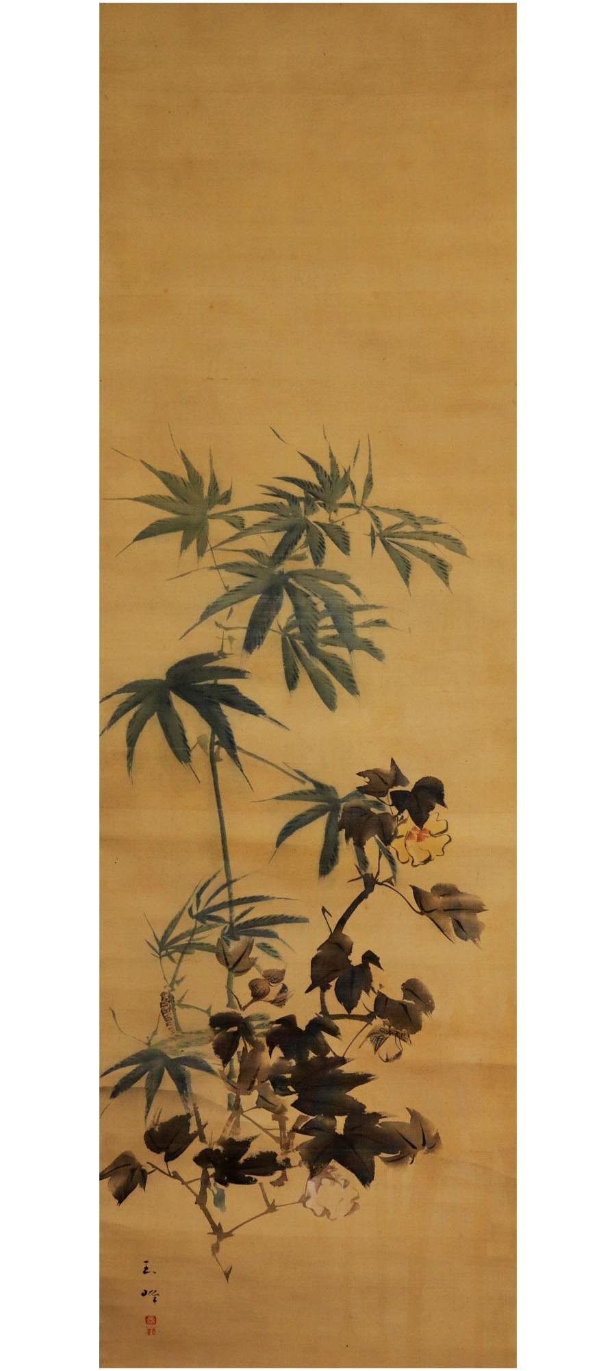 Ravissante rouleau Edo japonais du 18ème siècle par Tamamine Hasegawa, Fleurs du 19ème siècle Bon état - En vente à Amsterdam, Noord Holland
